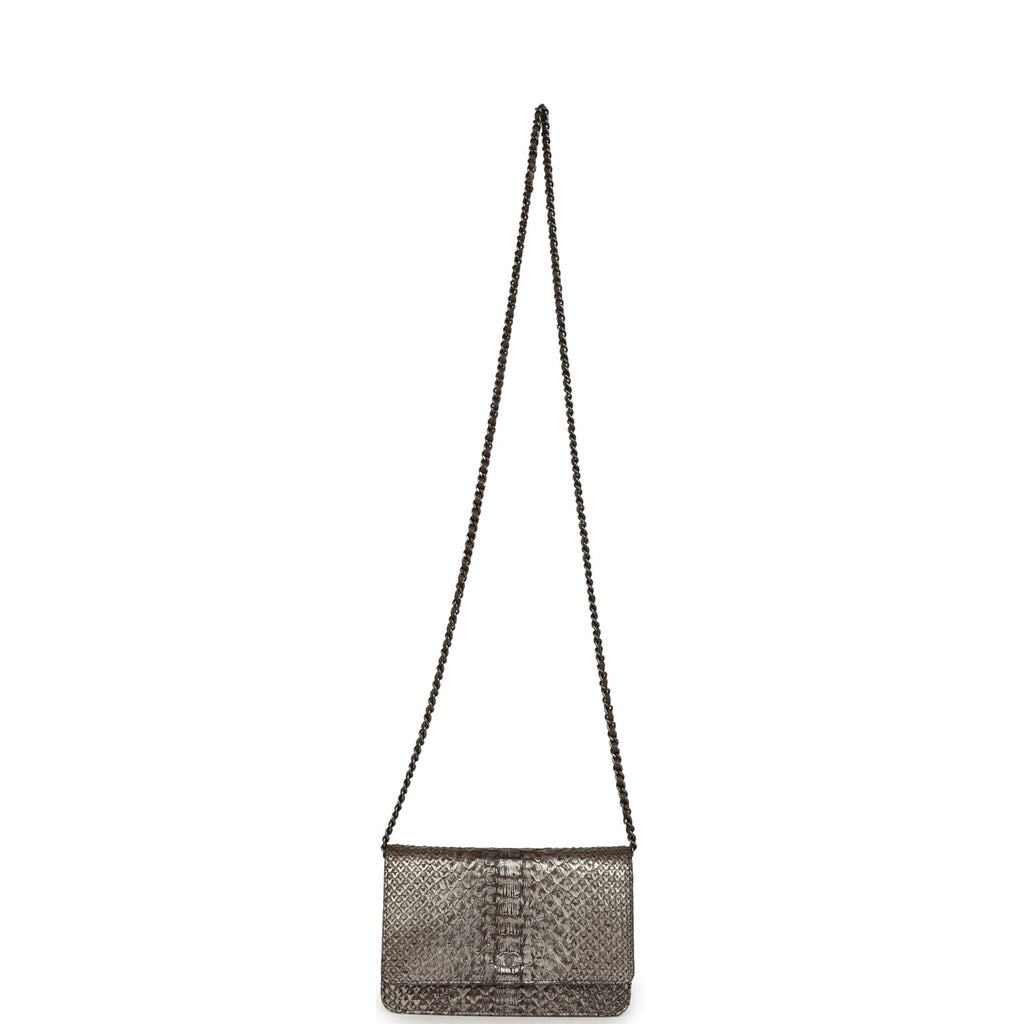 Chanel Wallet On Chain WOC Silver and Brown Aged Python Antique Silver Hardware