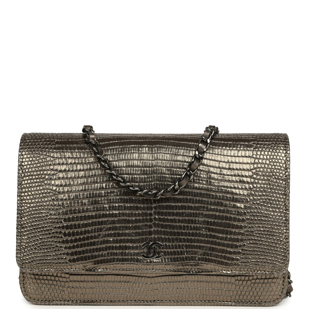 Chanel Wallet On Chain WOC Anthracite Lizard Ruthenium Hardware
