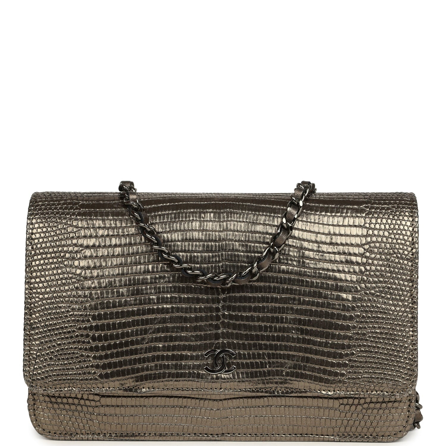 Chanel Wallet On Chain WOC Anthracite Lizard Ruthenium Hardware