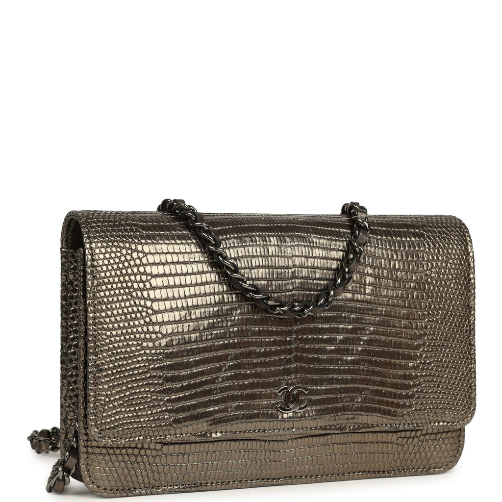 Chanel Wallet On Chain WOC Anthracite Lizard Ruthenium Hardware