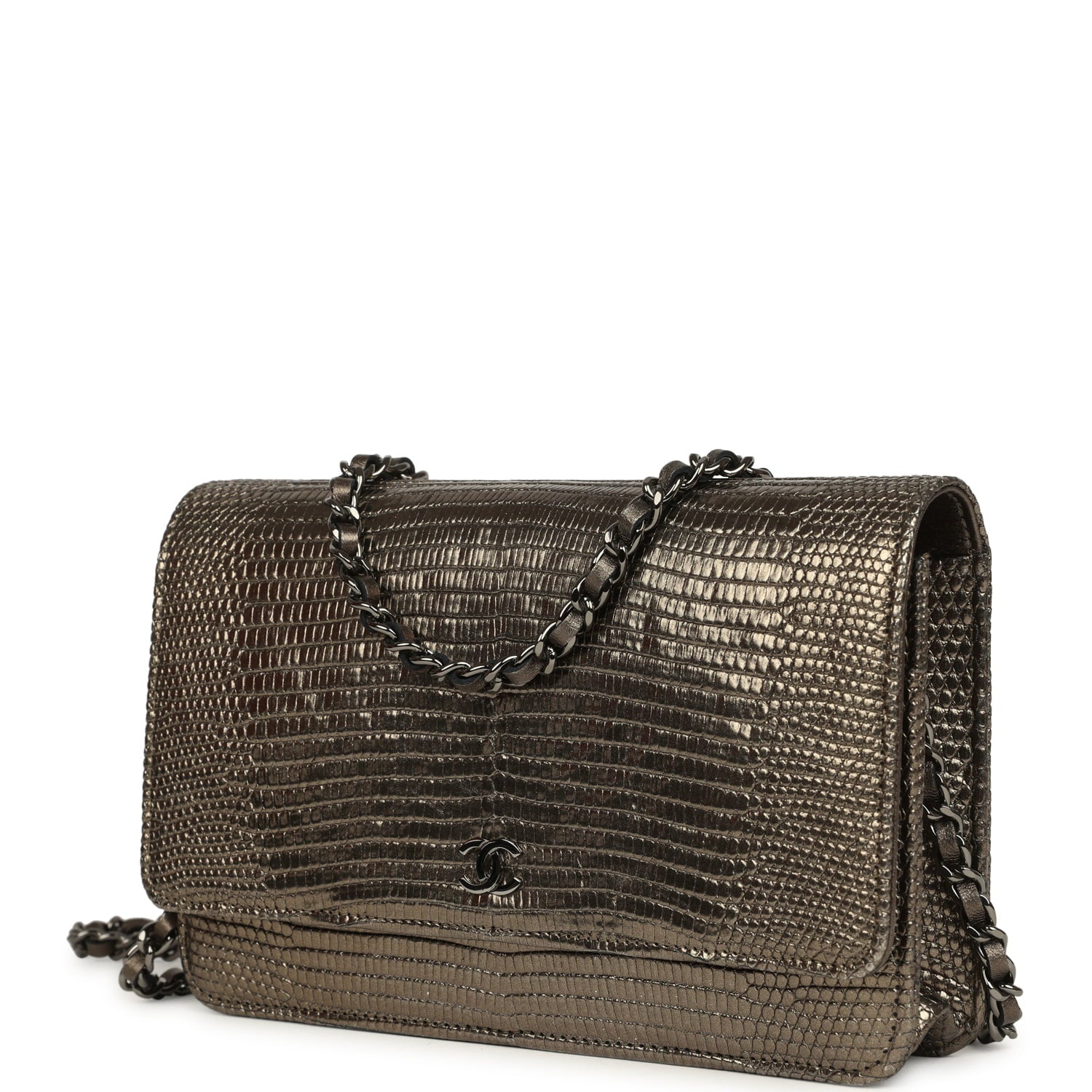 Chanel Wallet On Chain WOC Anthracite Lizard Ruthenium Hardware