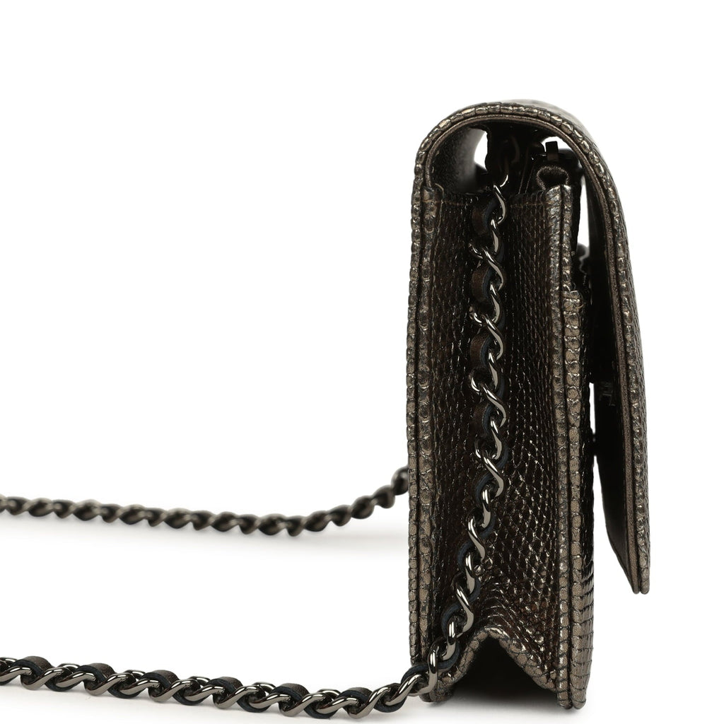 Chanel Wallet On Chain WOC Anthracite Lizard Ruthenium Hardware
