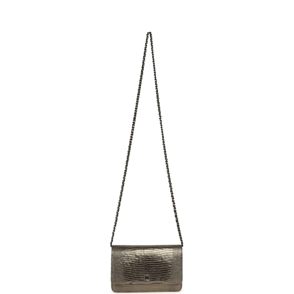 Chanel Wallet On Chain WOC Anthracite Lizard Ruthenium Hardware