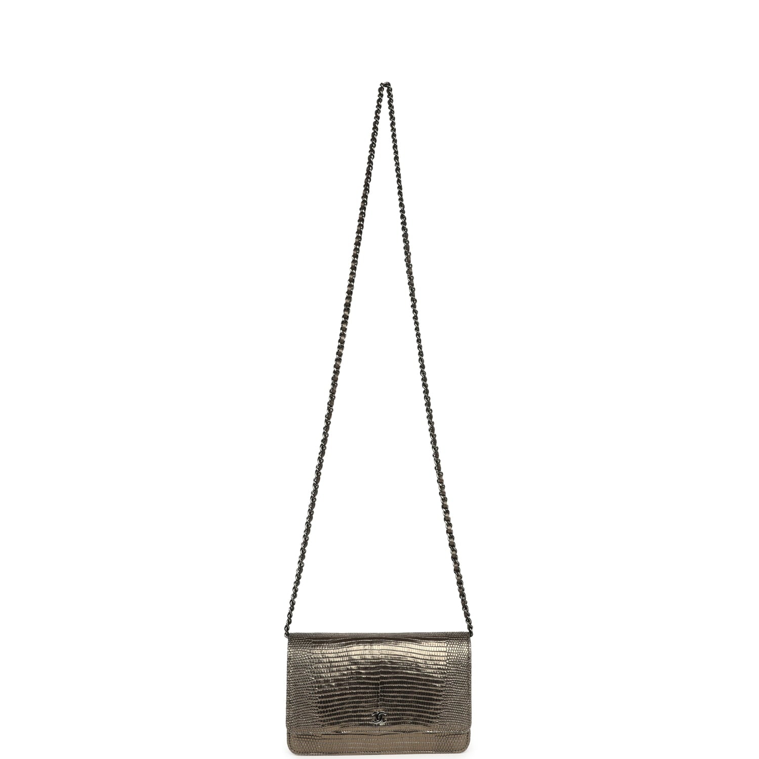 Chanel Wallet On Chain WOC Anthracite Lizard Ruthenium Hardware