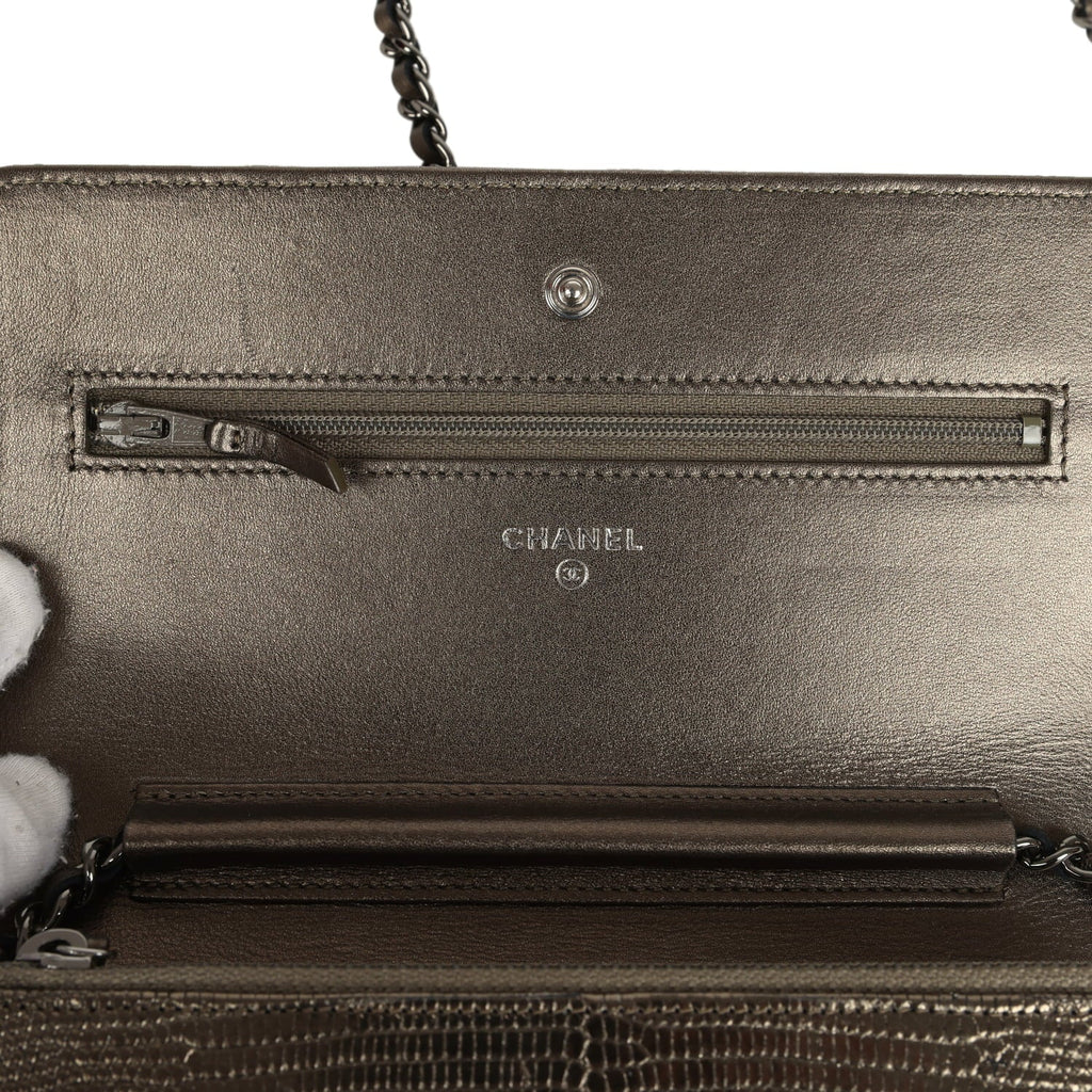 Chanel Wallet On Chain WOC Anthracite Lizard Ruthenium Hardware
