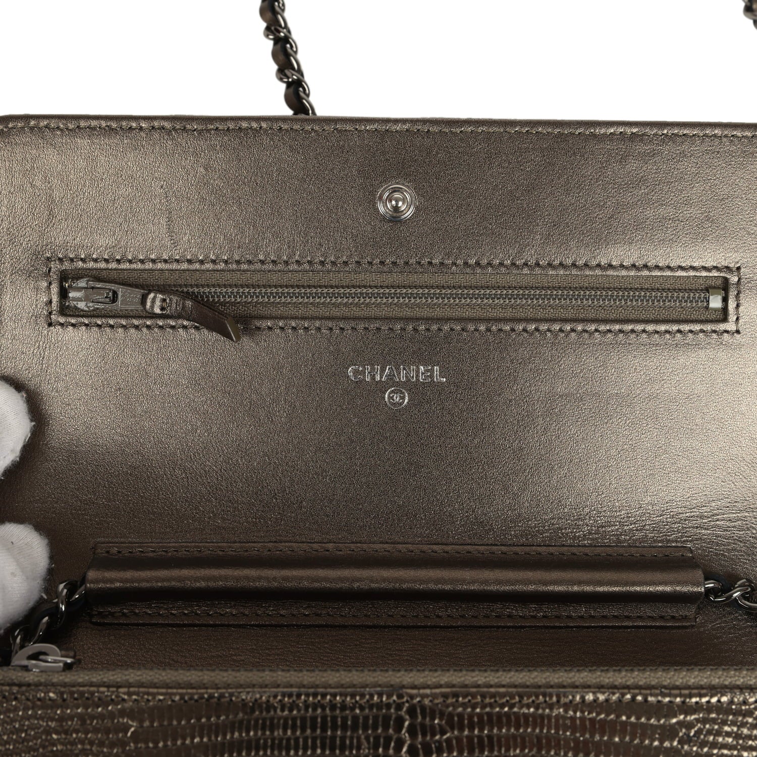 Chanel Wallet On Chain WOC Anthracite Lizard Ruthenium Hardware