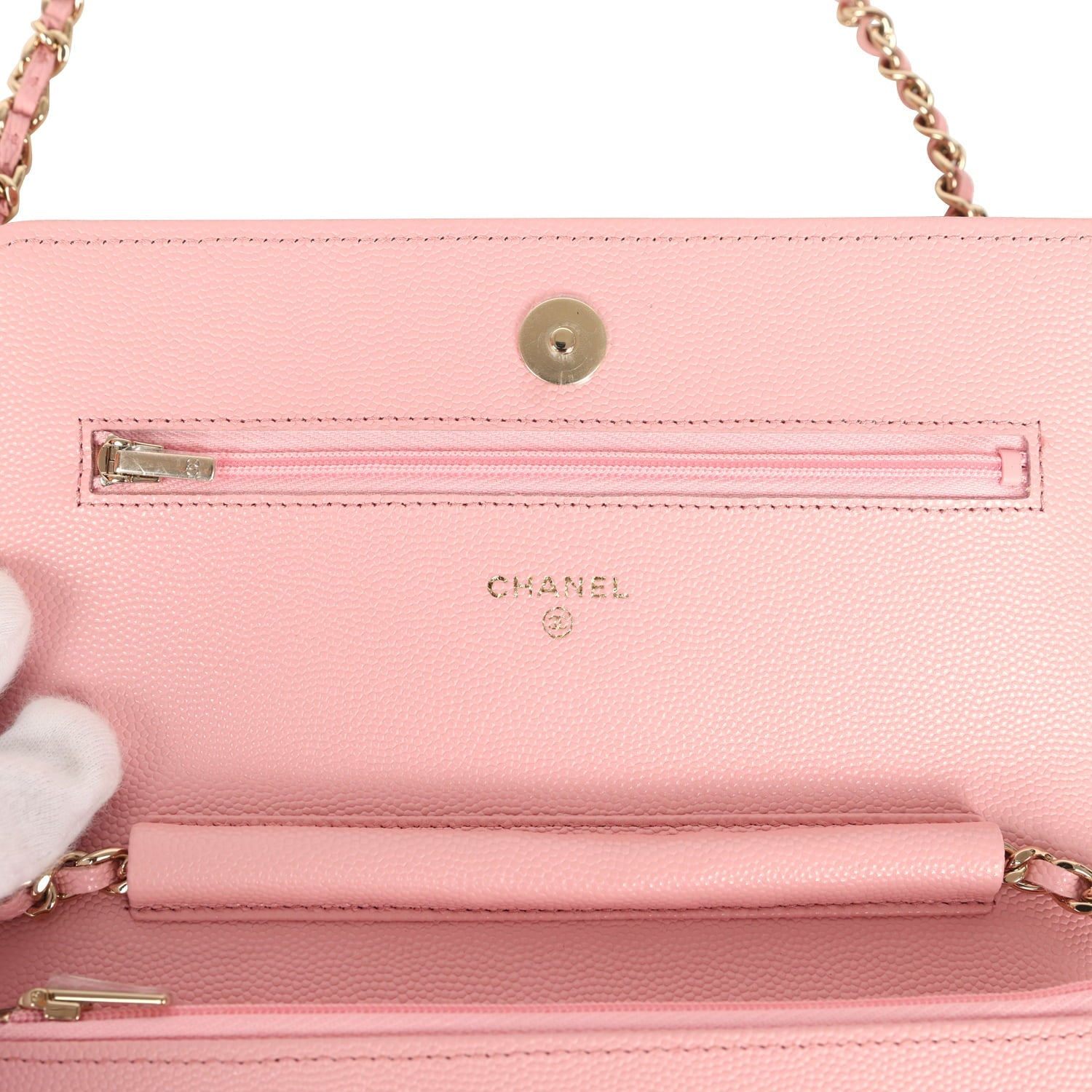 Chanel Wallet On Chain WOC Pink Shiny Caviar Light Gold Hardware