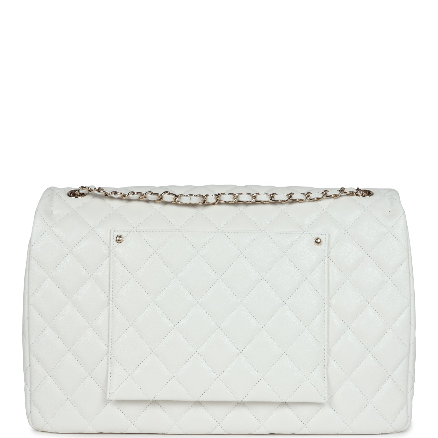 Chanel XXL Classic Single Flap Bag White Shiny Caviar Light Gold Hardware