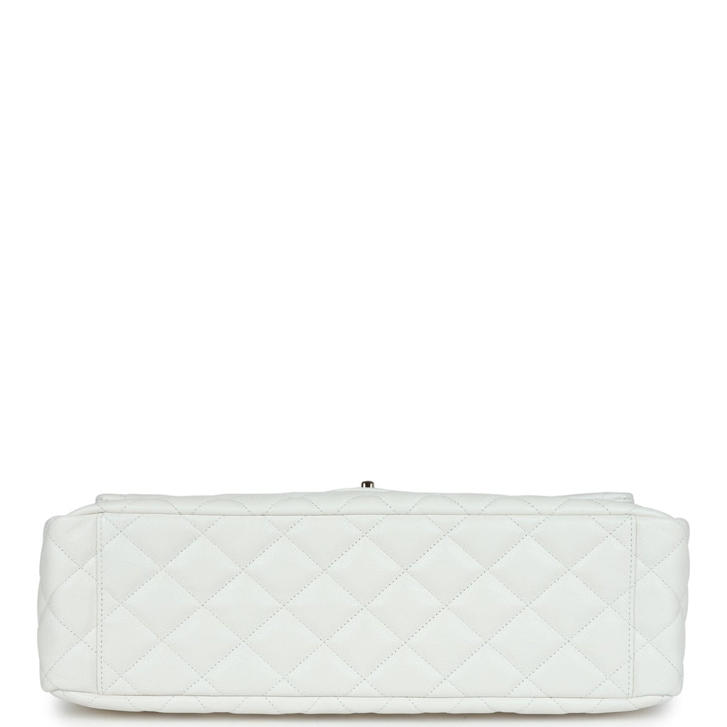 Chanel XXL Classic Single Flap Bag White Shiny Caviar Light Gold Hardware