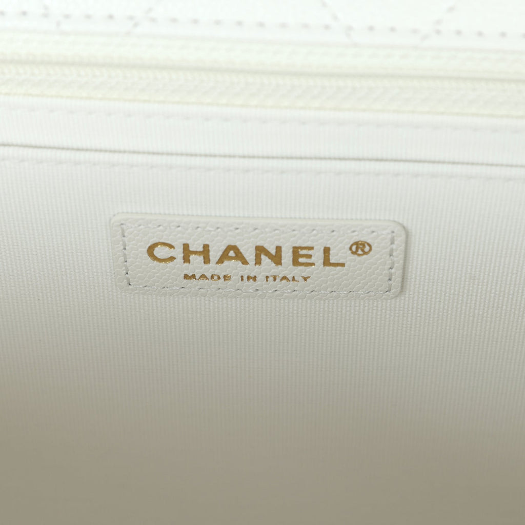 Chanel XXL Classic Single Flap Bag White Shiny Caviar Light Gold Hardware