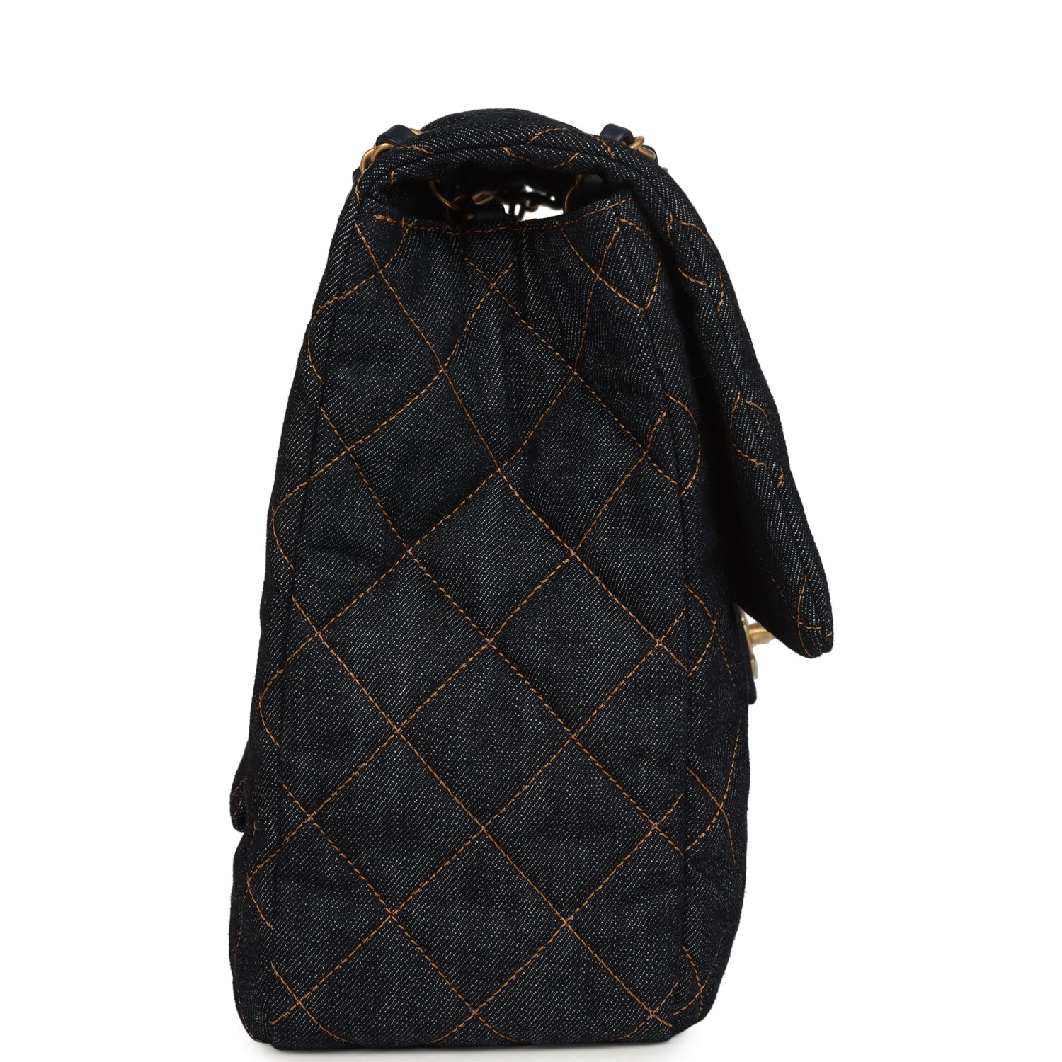 Chanel XXL Classic Single Travel Flap Bag Dark Blue Denim Brushed Gold Hardware