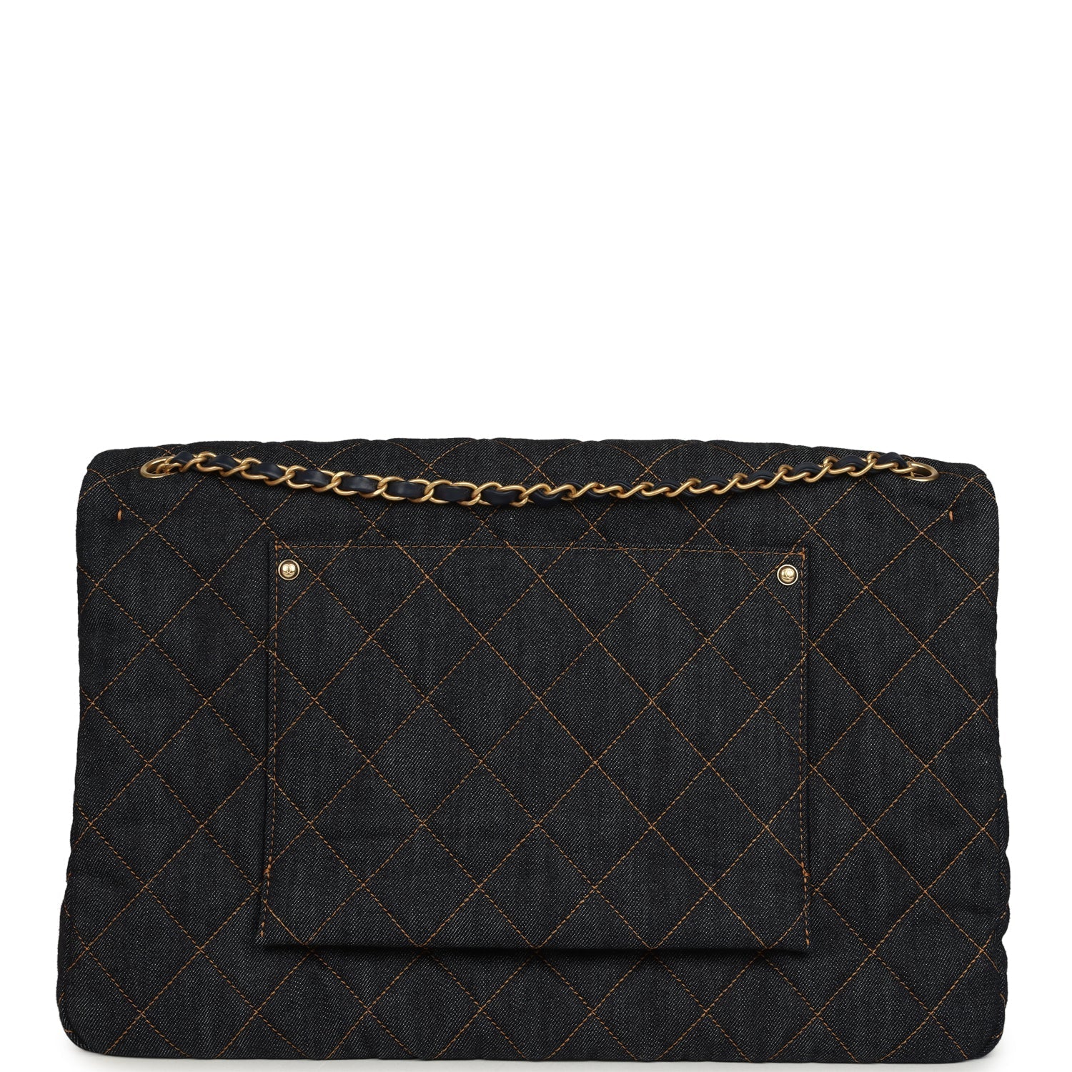 Chanel XXL Classic Single Travel Flap Bag Dark Blue Denim Brushed Gold Hardware