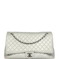 Chanel XXL Classic Single Flap Bag Silver Metallic Calfskin Aged Ruthenium Hardware