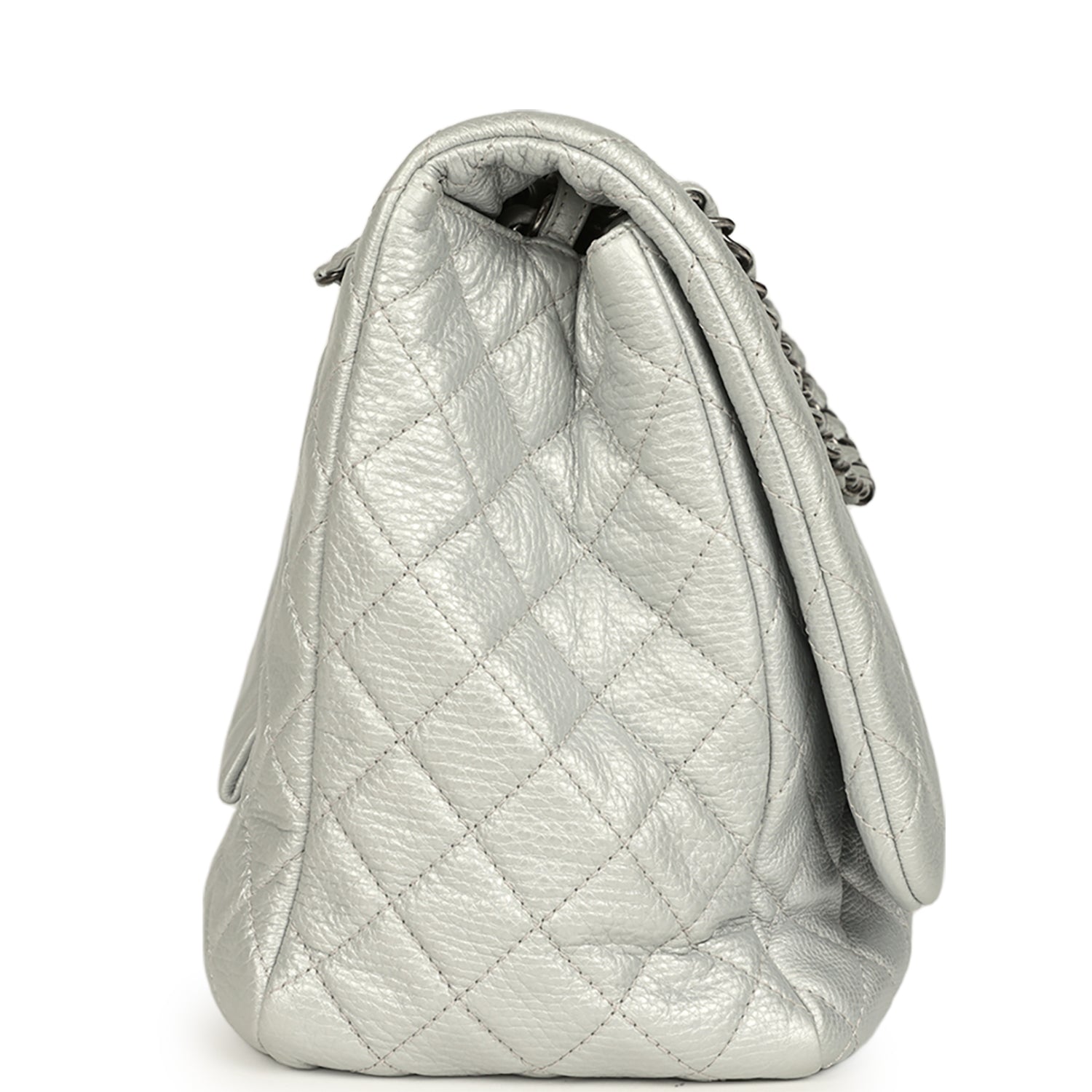 Chanel XXL Classic Single Flap Bag Silver Metallic Calfskin Aged Ruthenium Hardware
