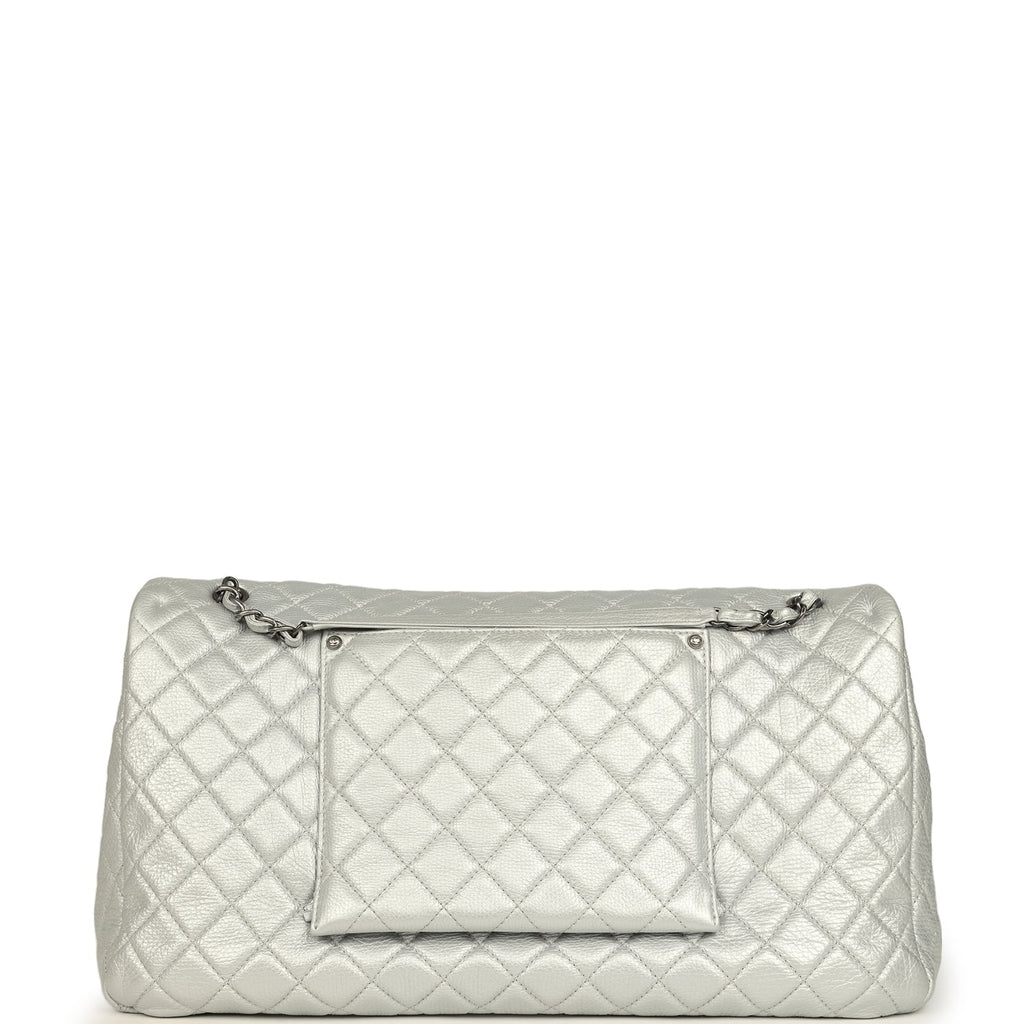 Chanel XXL Classic Single Flap Bag Silver Metallic Calfskin Aged Ruthenium Hardware