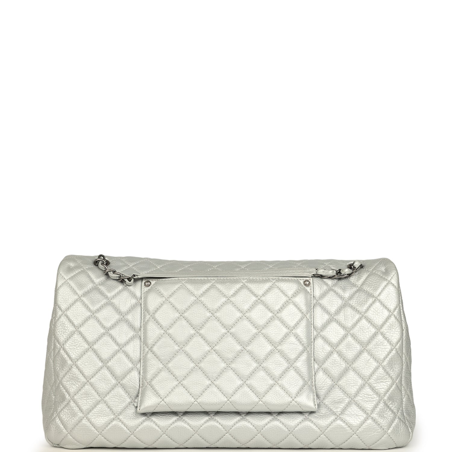 Chanel XXL Classic Single Flap Bag Silver Metallic Calfskin Aged Ruthenium Hardware