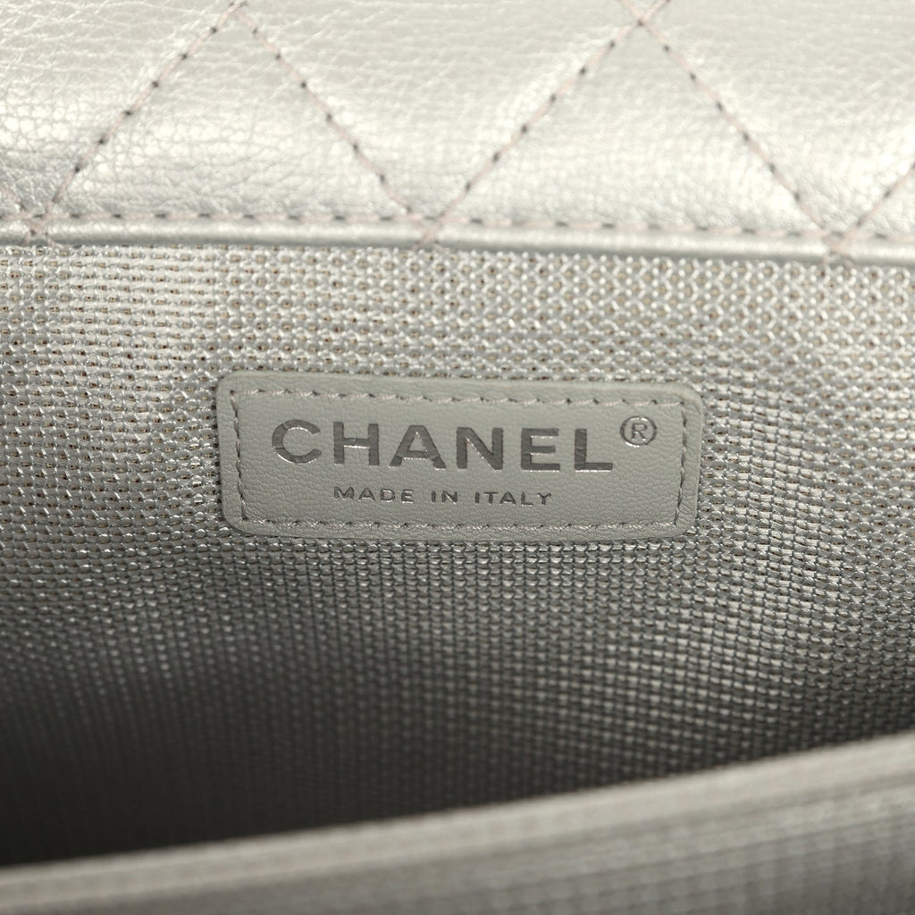 Chanel XXL Classic Single Flap Bag Silver Metallic Calfskin Aged Ruthenium Hardware