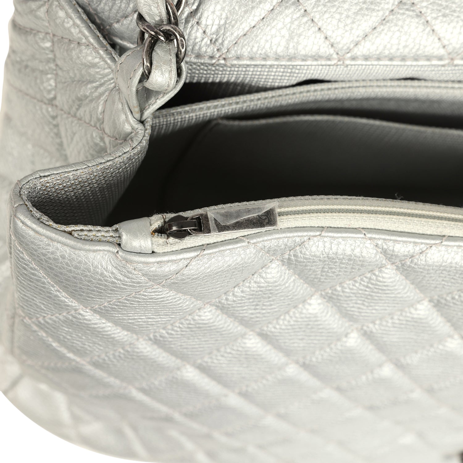 Chanel XXL Classic Single Flap Bag Silver Metallic Calfskin Aged Ruthenium Hardware