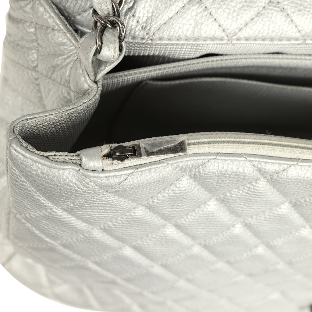 Chanel XXL Classic Single Flap Bag Silver Metallic Calfskin Aged Ruthenium Hardware