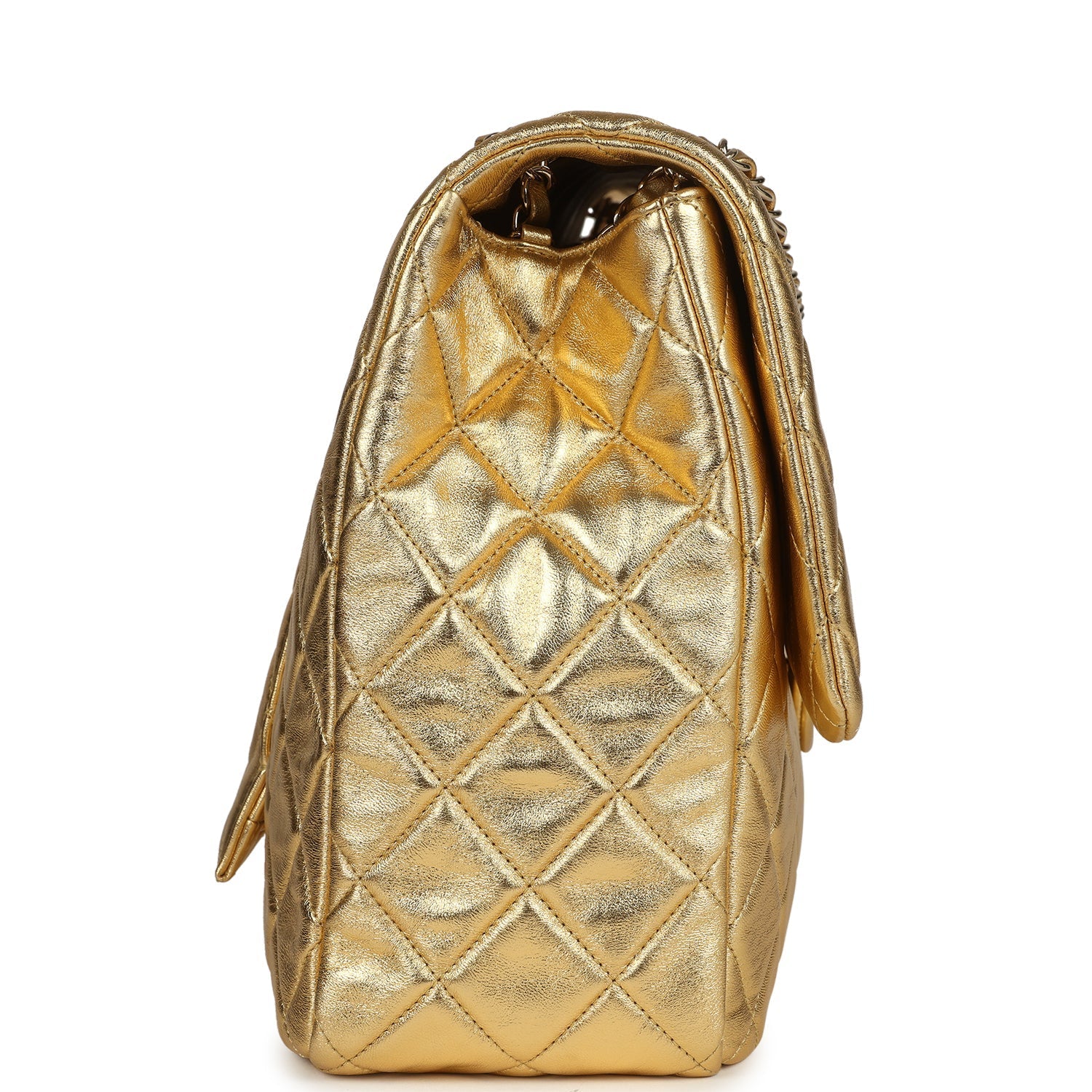 Chanel XXL Classic Single Flap Bag Gold Metallic Lambskin Light Gold Hardware