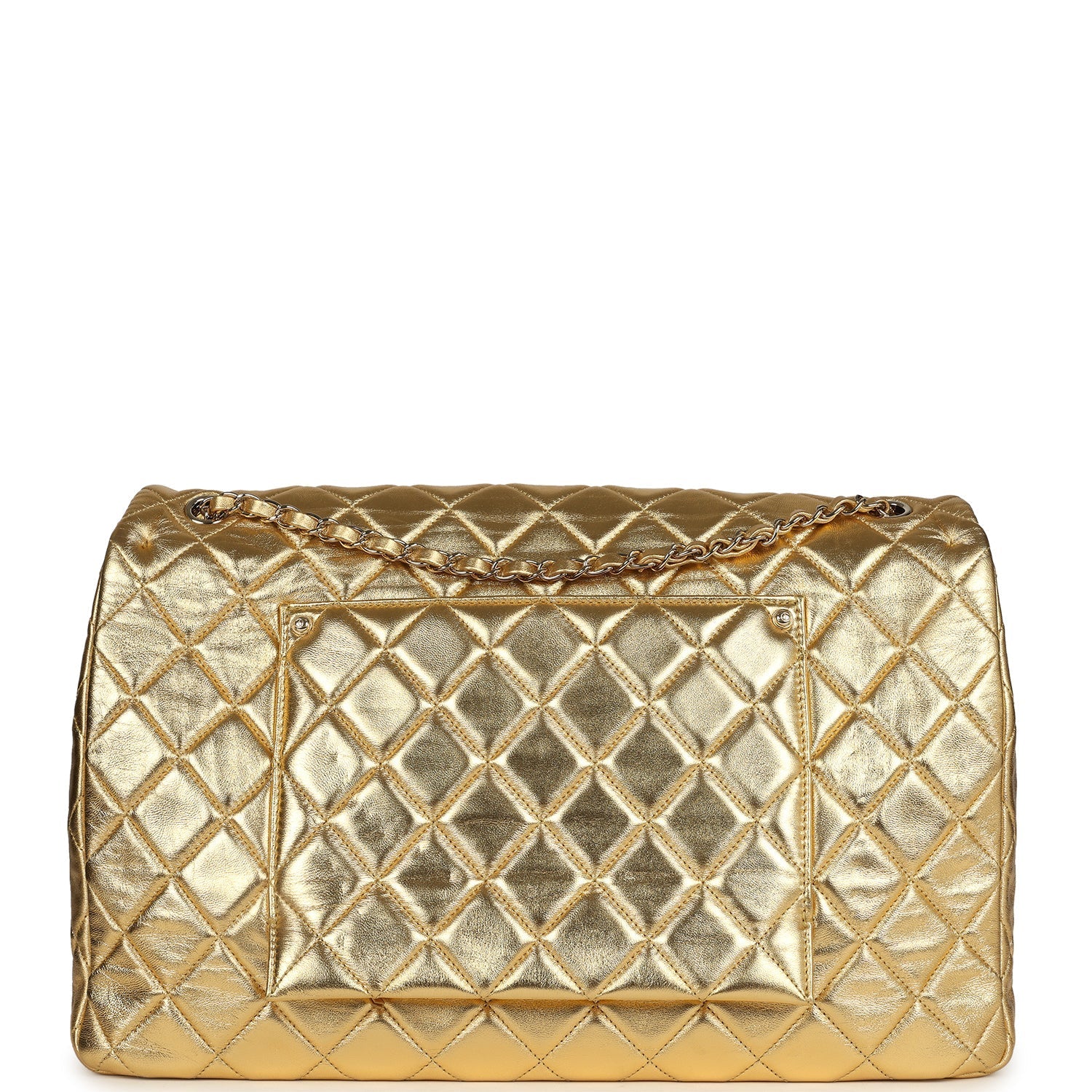 Chanel XXL Classic Single Flap Bag Gold Metallic Lambskin Light Gold Hardware
