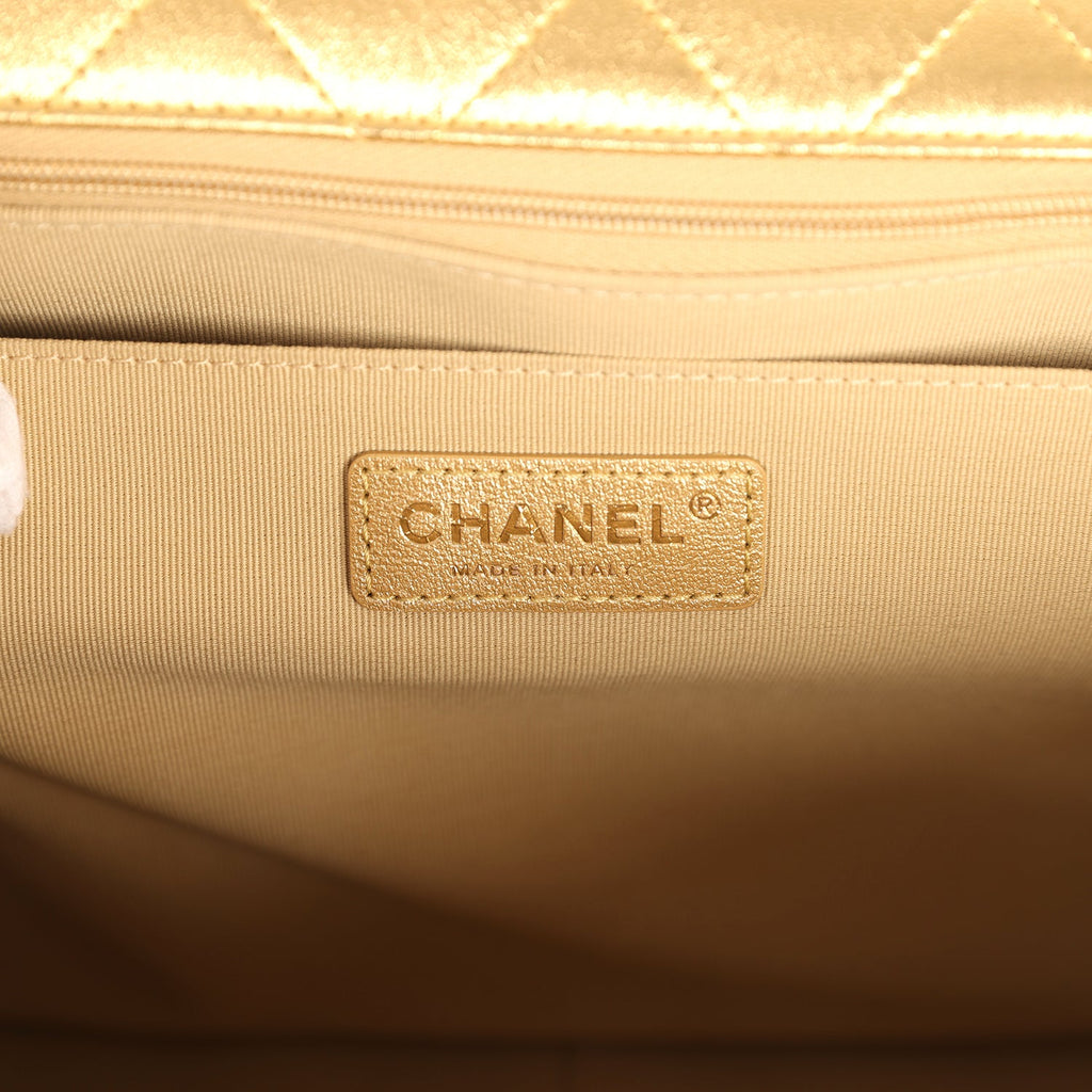 Chanel XXL Classic Single Flap Bag Gold Metallic Lambskin Light Gold Hardware