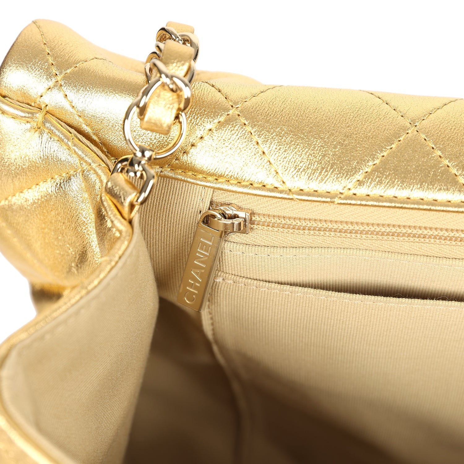 Chanel XXL Classic Single Flap Bag Gold Metallic Lambskin Light Gold Hardware