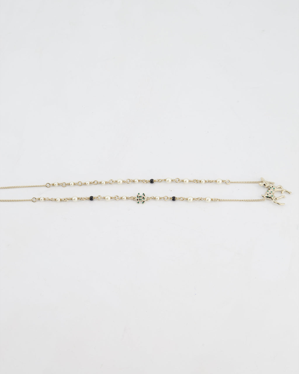 Chanel Champagne Gold CC Pearl Necklace with Bambi Pendant