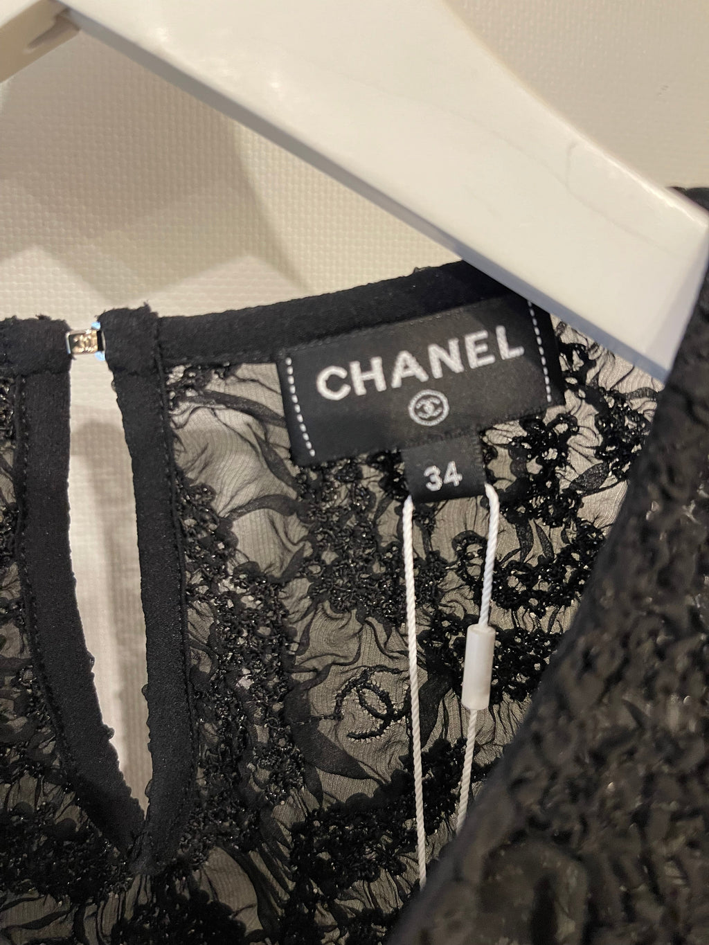 Chanel Black Lace Tulle Top and Cyclist Shorts Set with Camellia Details and Crystal CC Logos Size FR 34 (UK 6)