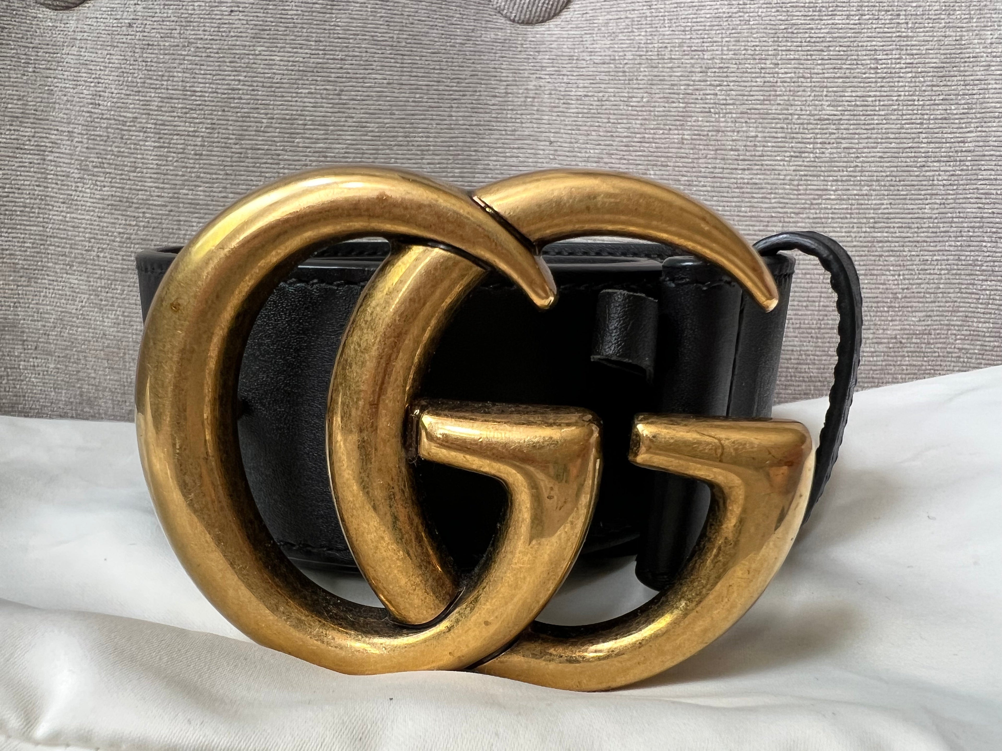 Gucci GG 2015 Re edition Marmont Black Wide Leather Belt with Gold Buckle