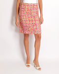 Chanel Métiers d'Art 2020 Tweed Pink and Multi-Colour Midi Skirt with Champagne Gold CC Logo Details Size FR 34 (UK 6)