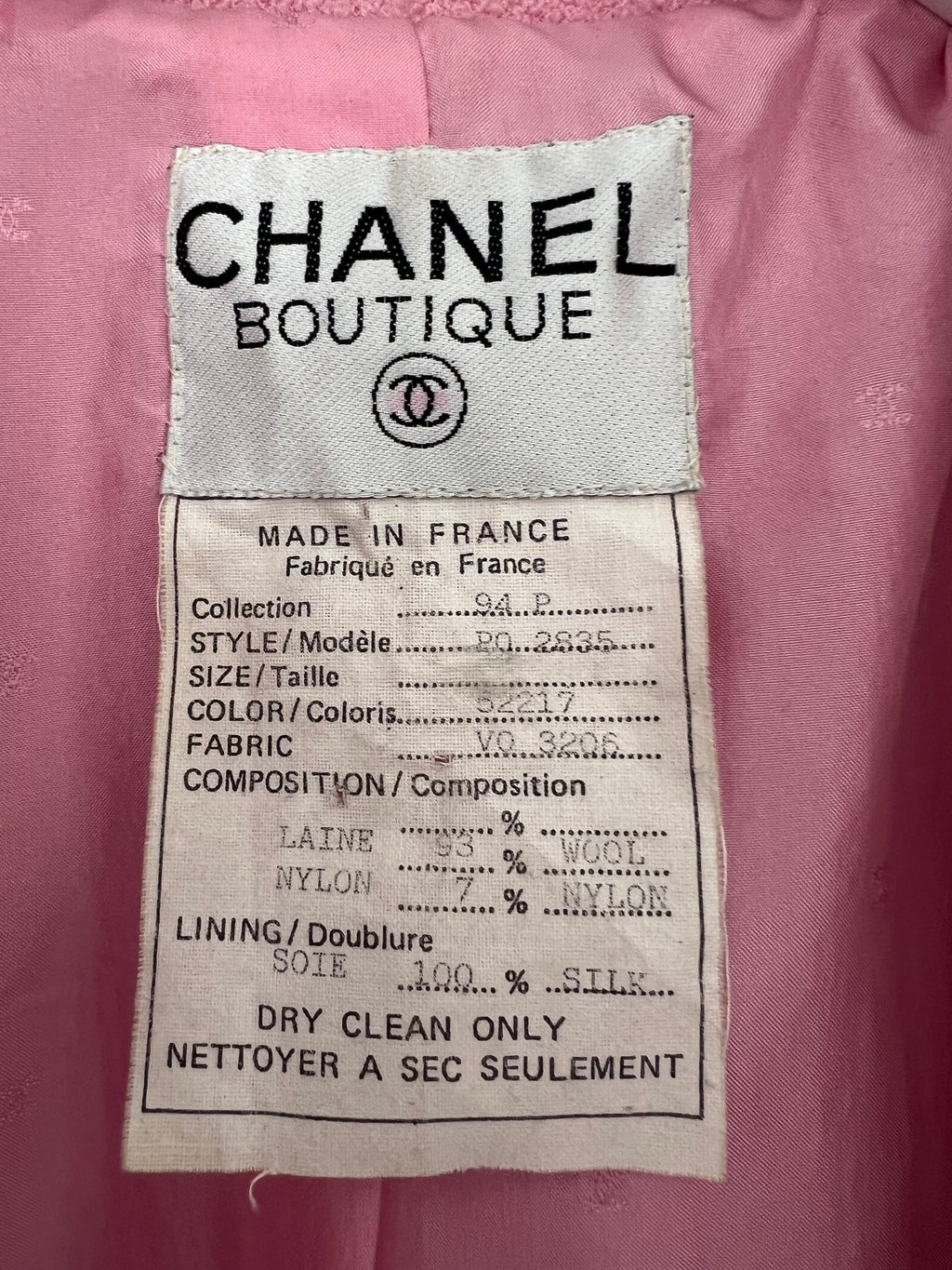 Chanel 94/P Pink Longline Tweed Jacket with Gold CC Logo Button Details, Size FR 40 (UK 12)