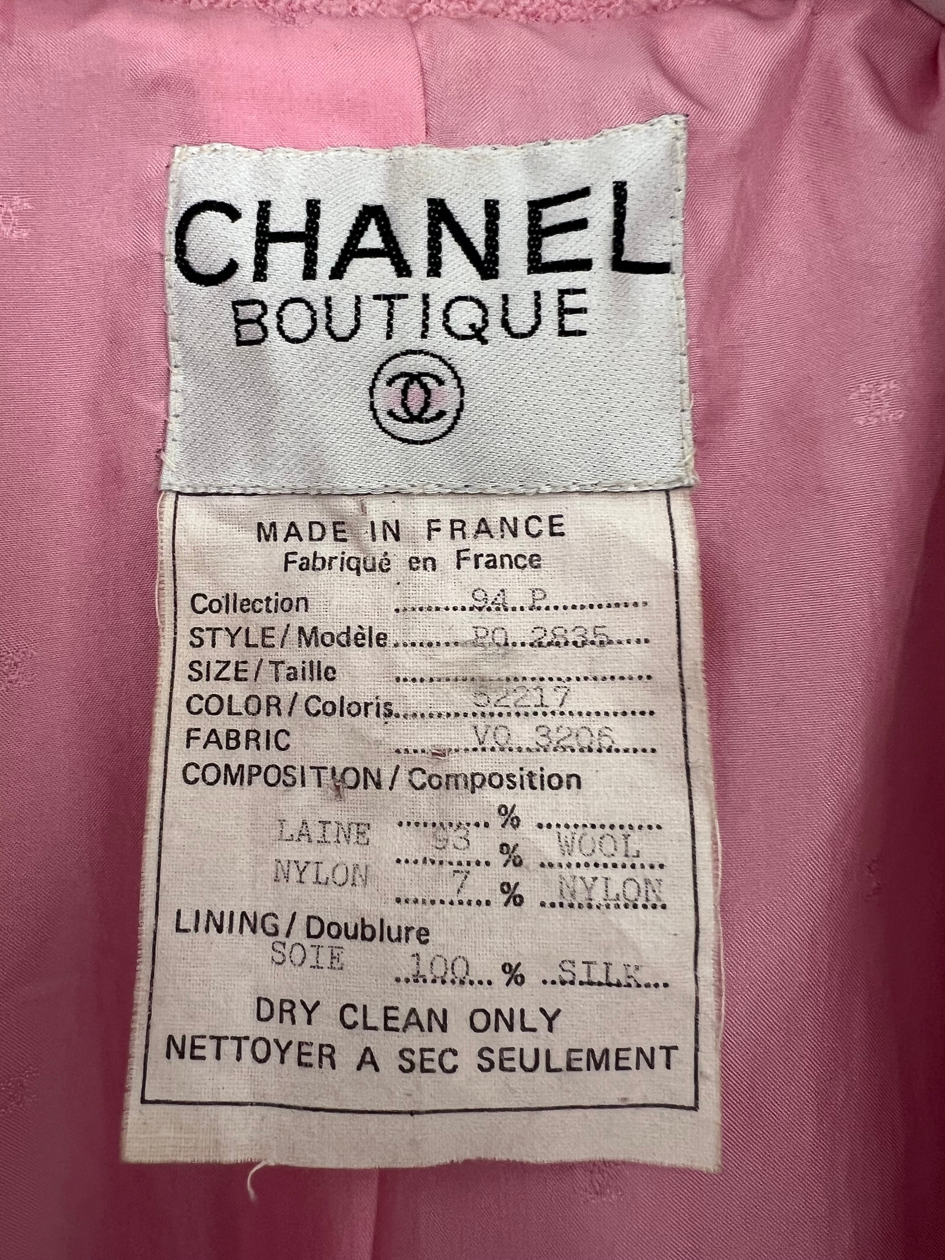 Chanel 94/P Pink Longline Tweed Jacket with Gold CC Logo Button Details, Size FR 40 (UK 12)