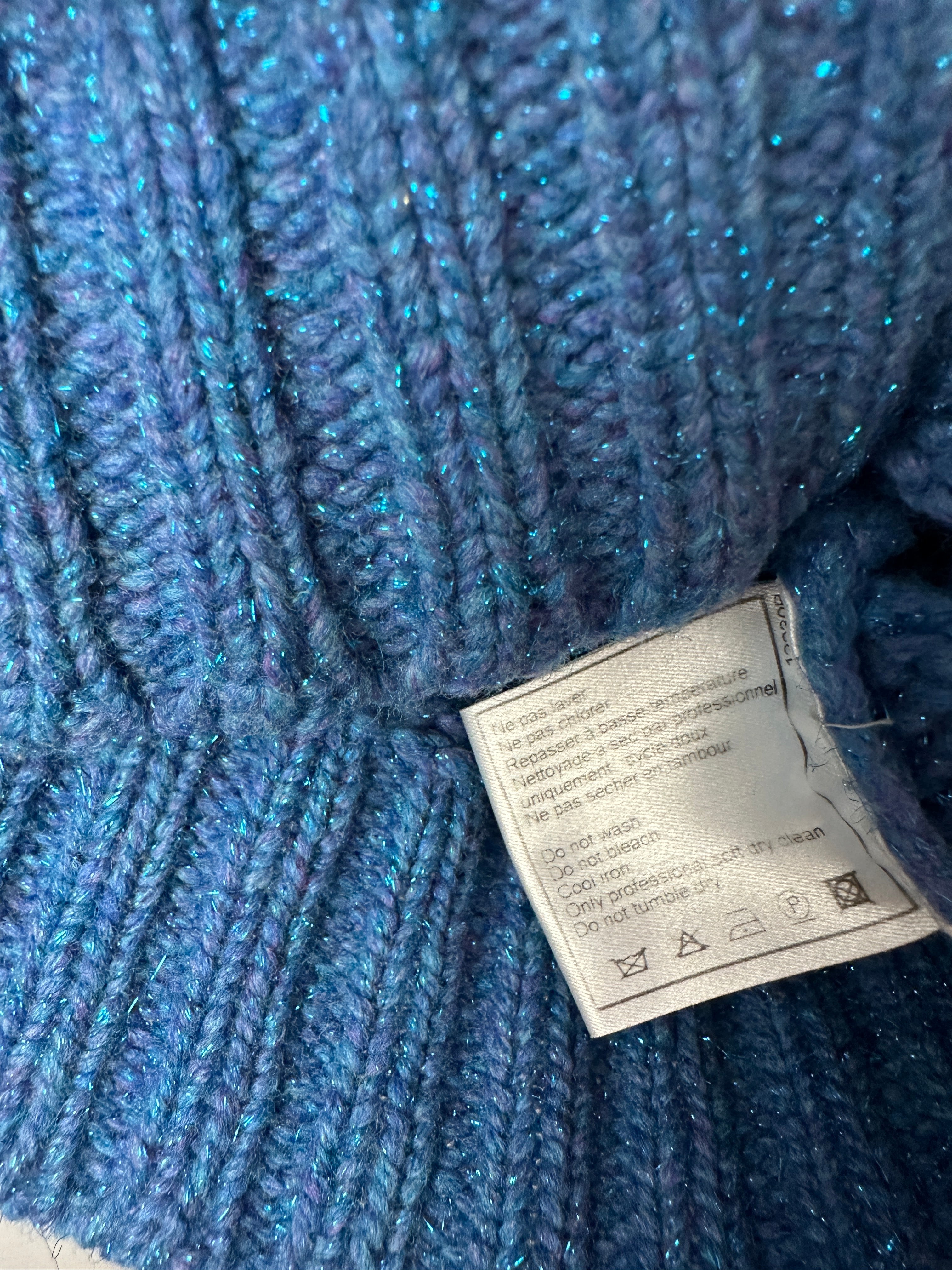Chanel 01/A Blue Wool Jumper With Scarf Tie and Sparkle Detail Size FR 38 (UK 10)