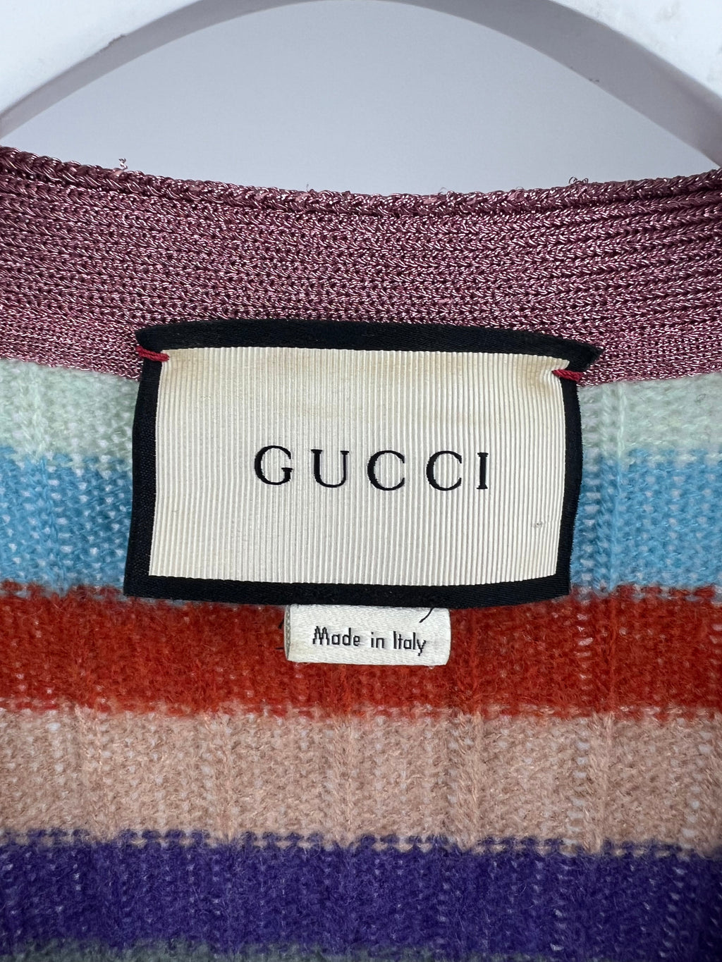 Gucci Multicoloured Cashmere Cardigan with Metallic Cuff & Collar Detail Size XL (UK 10-14)