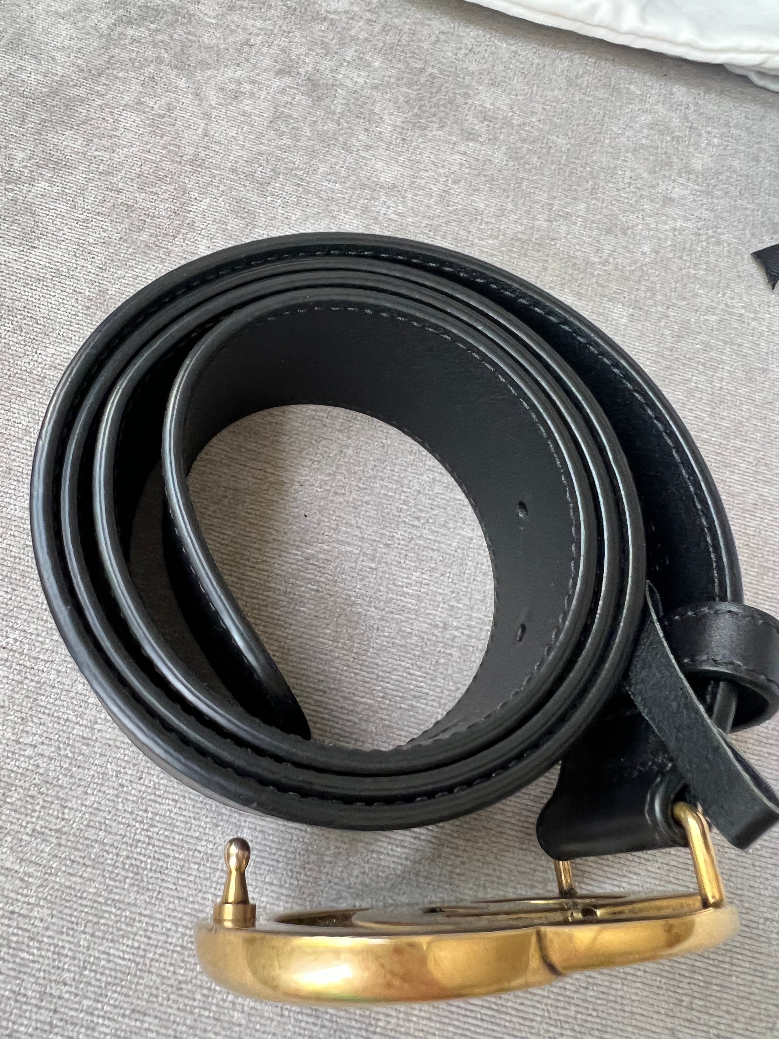 Gucci GG 2015 Re edition Marmont Black Wide Leather Belt with Gold Buckle