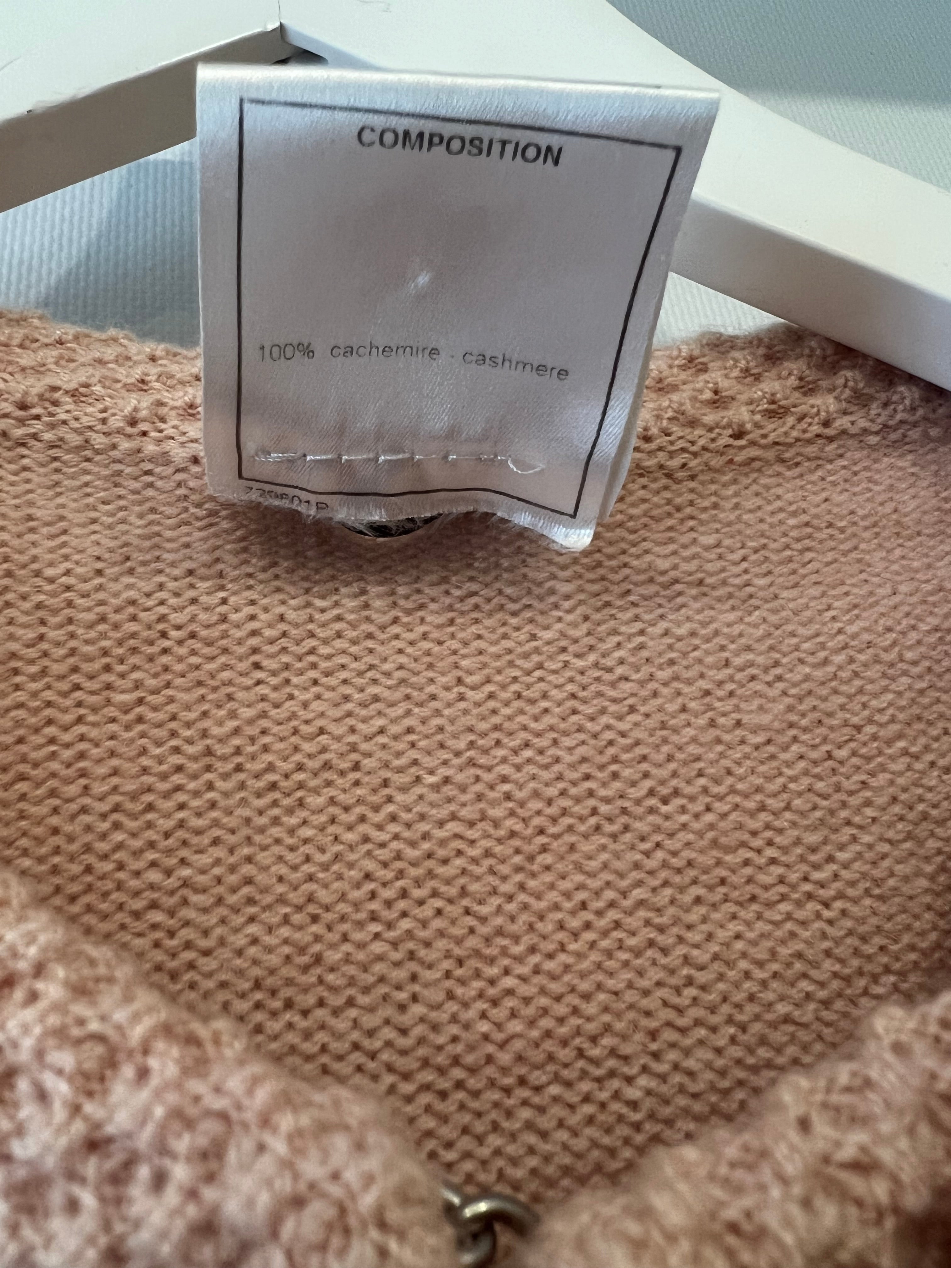 Chanel 05/S Vintage Pink Cashmere Cardigan with Floral Crystals Size FR 38 (UK 10)