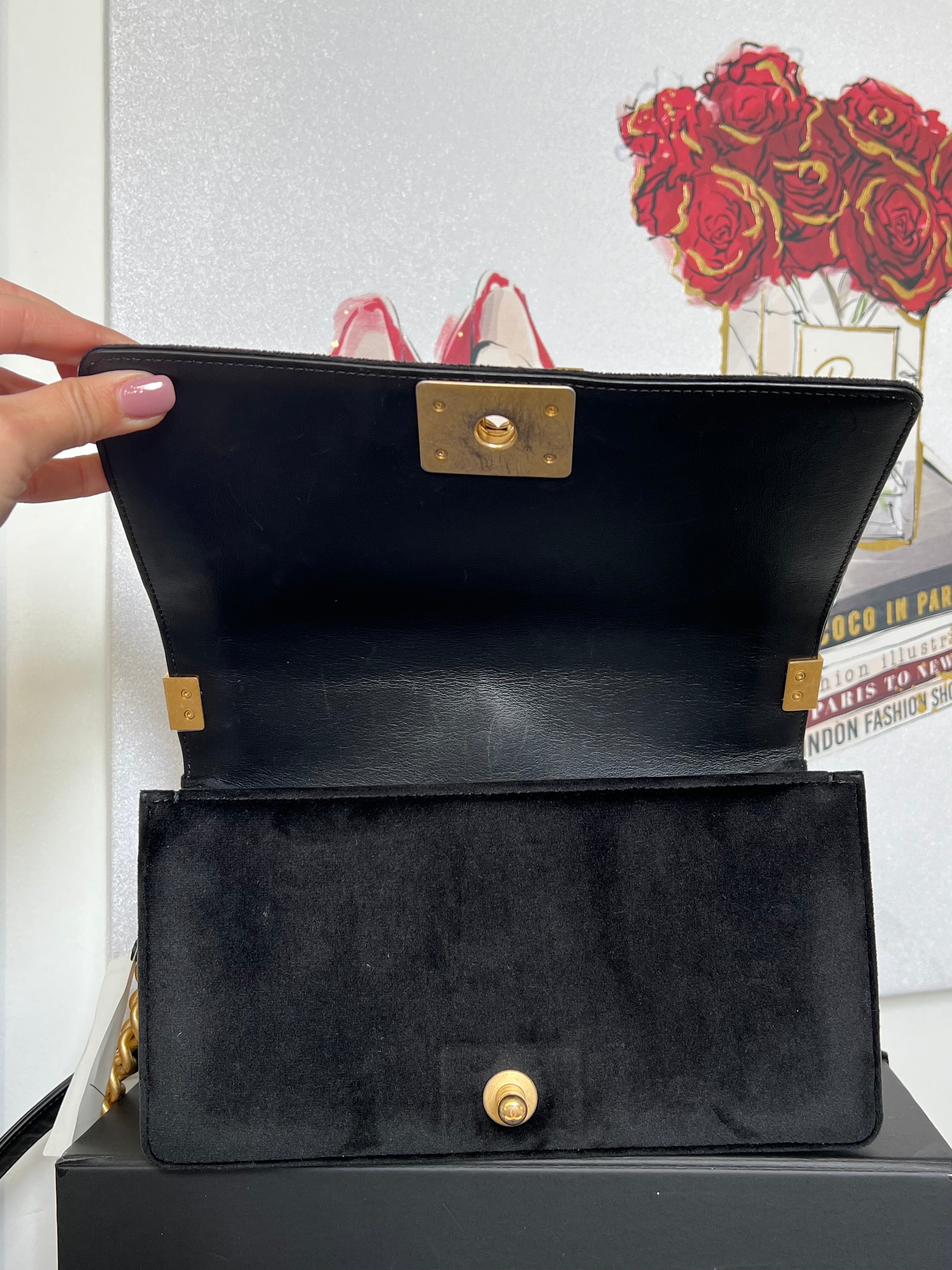 CHANEL MEDIUM BOY FLAP QUILTED VELVET BAG