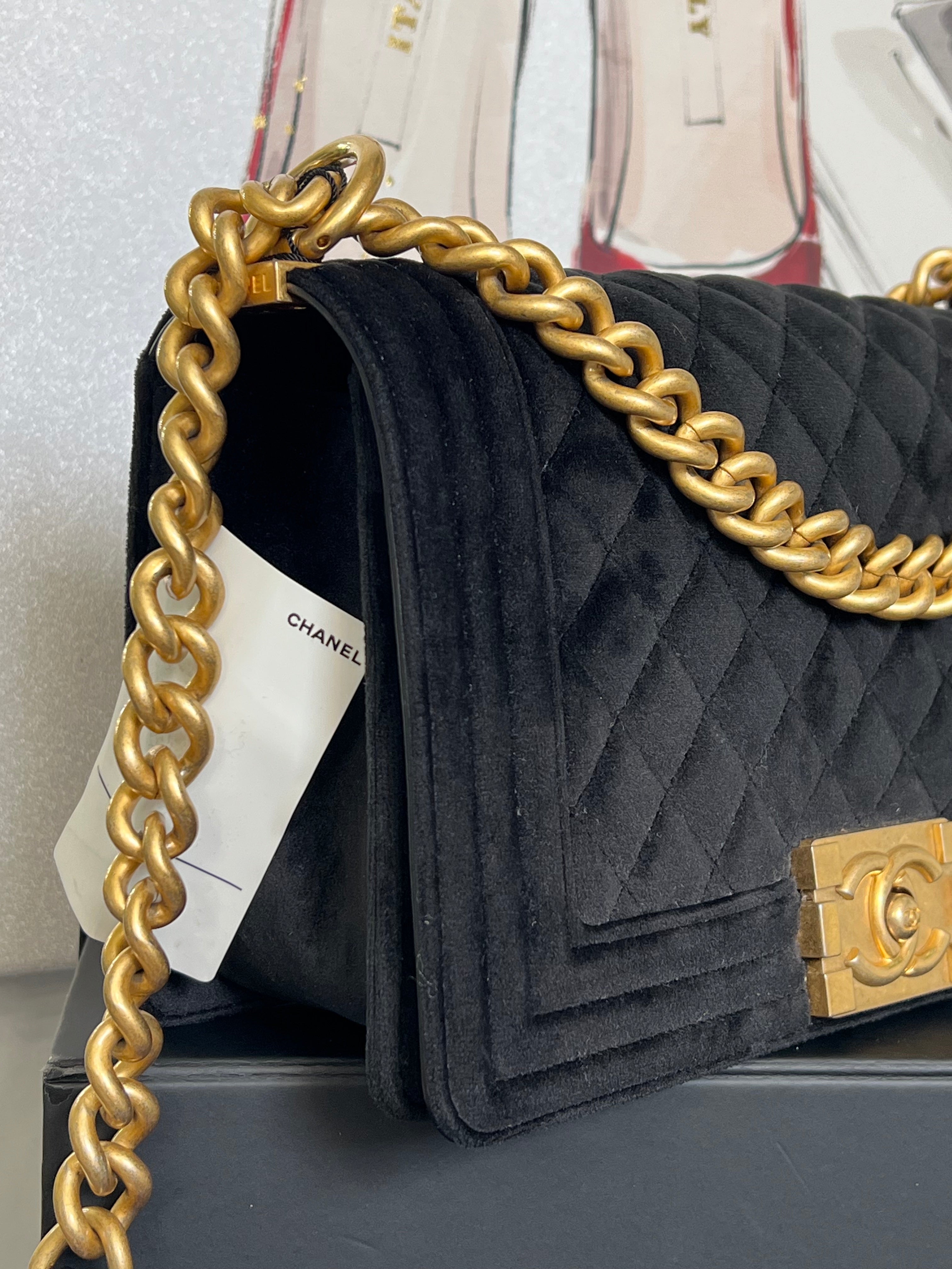CHANEL MEDIUM BOY FLAP QUILTED VELVET BAG