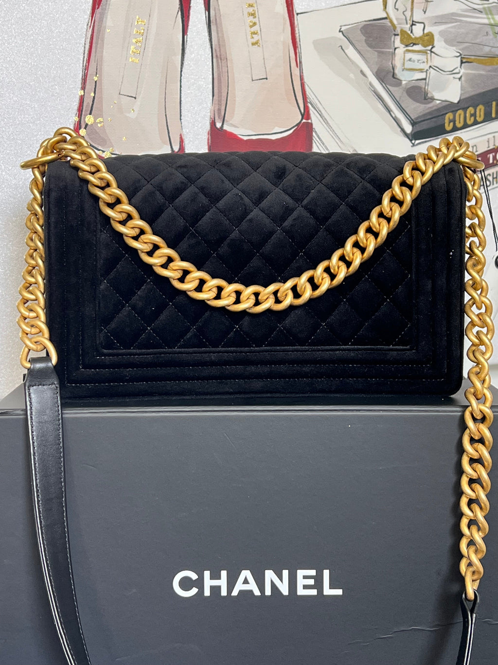CHANEL MEDIUM BOY FLAP QUILTED VELVET BAG