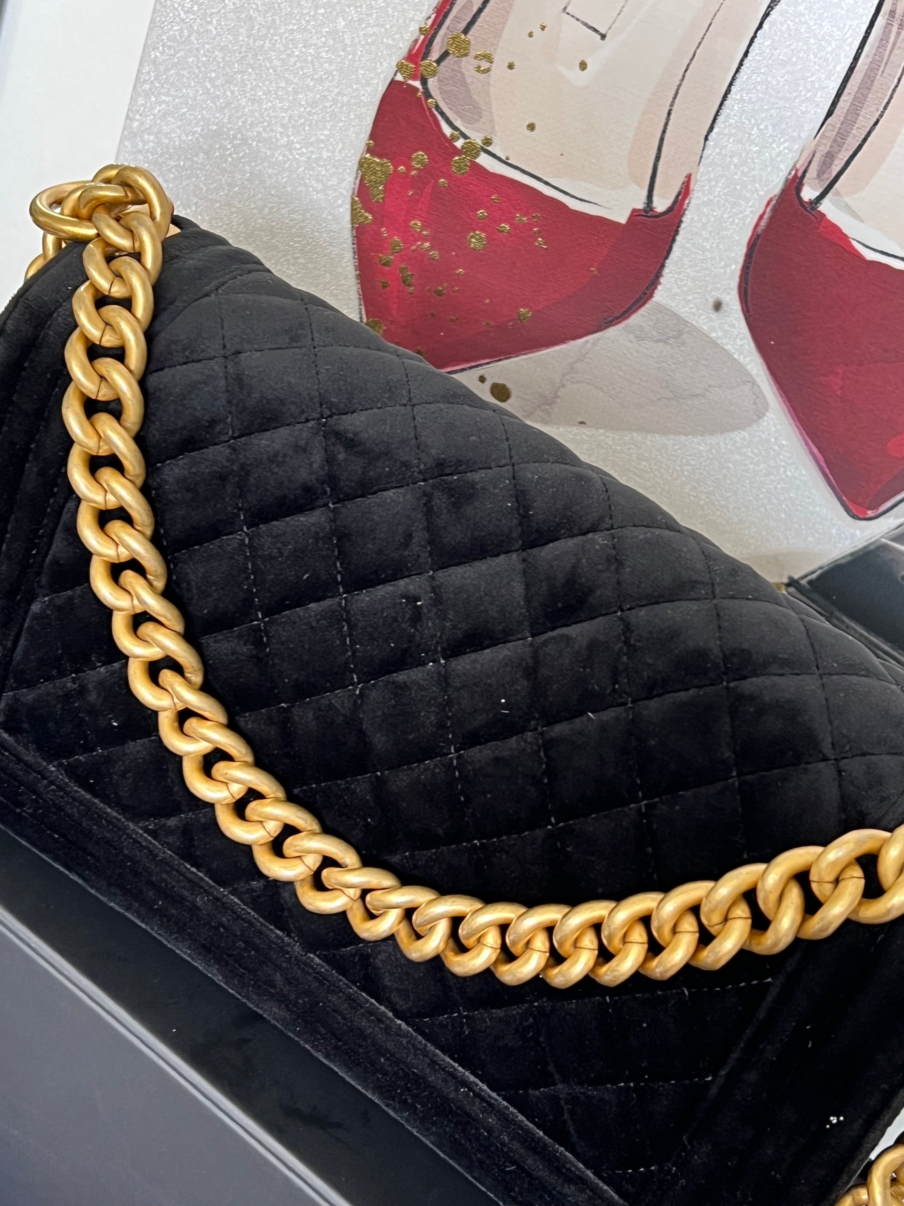 CHANEL MEDIUM BOY FLAP QUILTED VELVET BAG