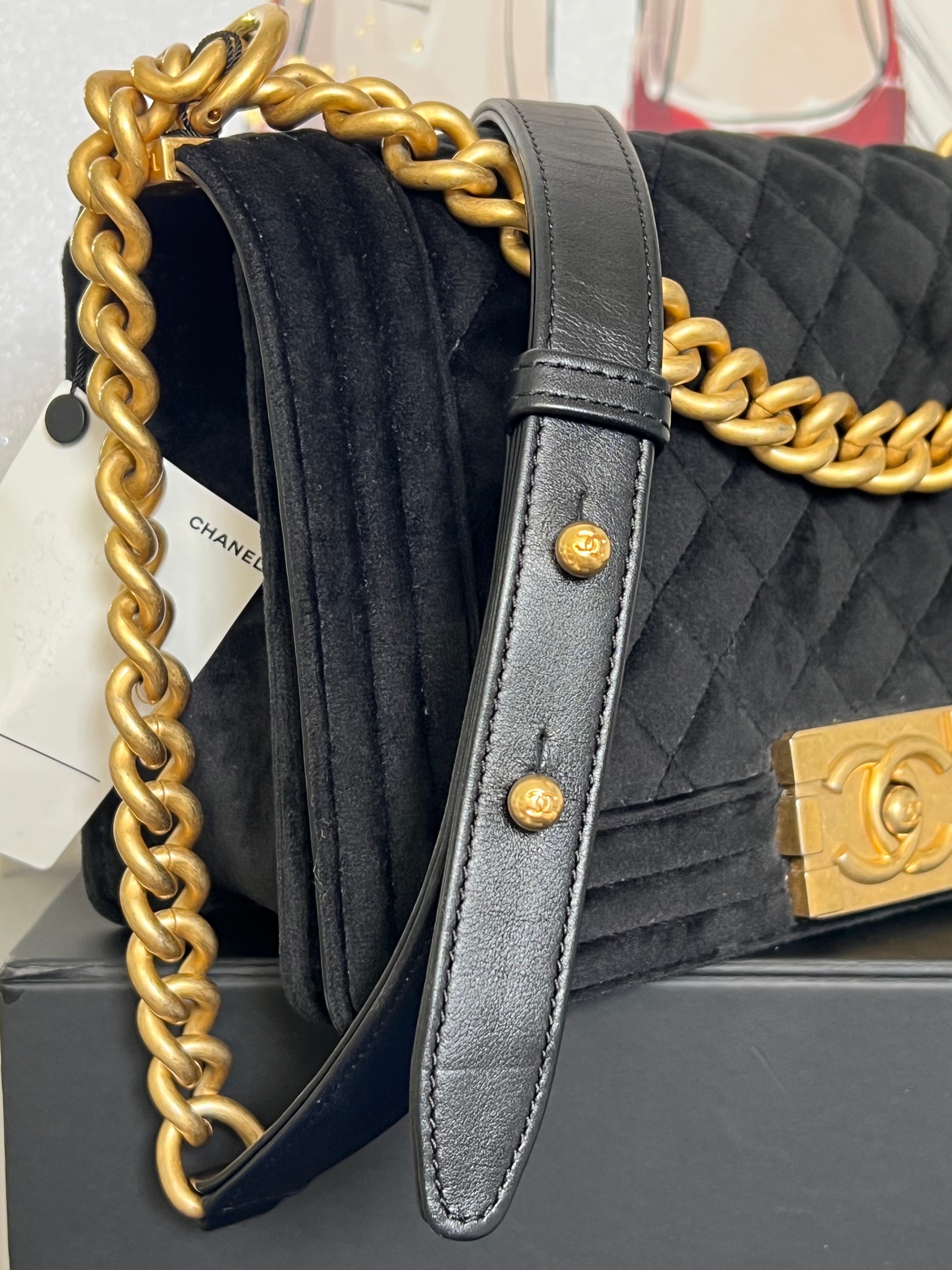 CHANEL MEDIUM BOY FLAP QUILTED VELVET BAG