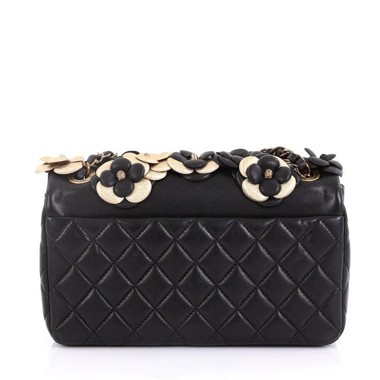 CHANEL METALLIC LAMBSKIN CAMELLIA FLAP BAG