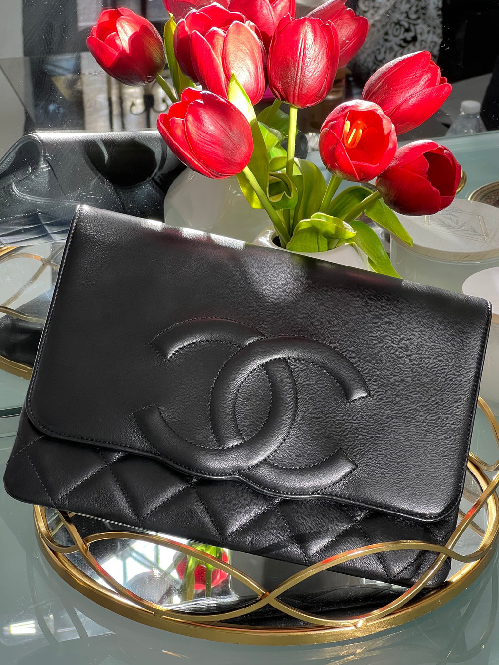 CHANEL CC LAMBSKIN CLUTCH BAG