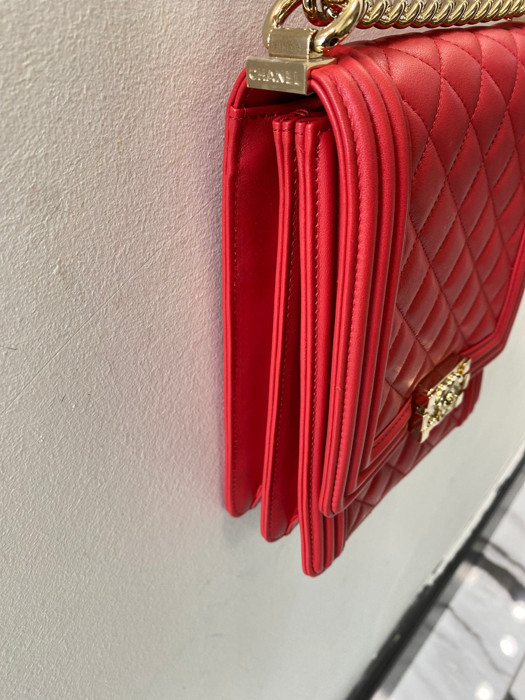 CHANEL CALFSKIN QUILTED NORTH SOUTH BOY FLAP BAG