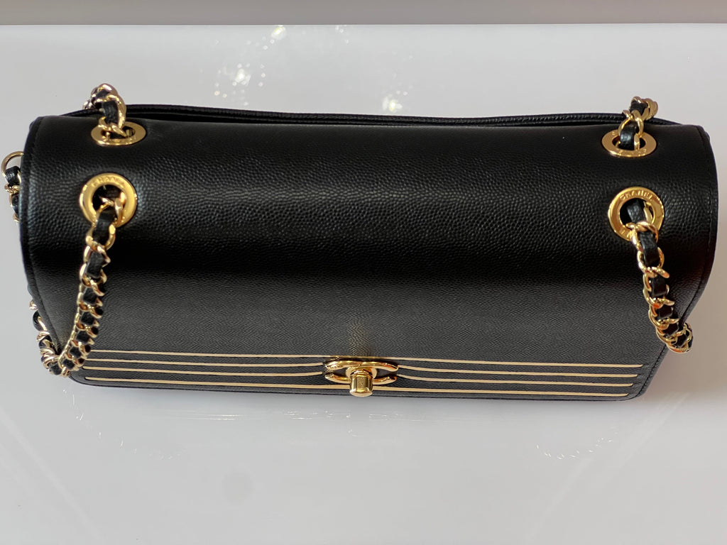 CHANEL MEDIUM CAPTAIN GOLD EMBROIDERED CAVIAR FLAP BAG