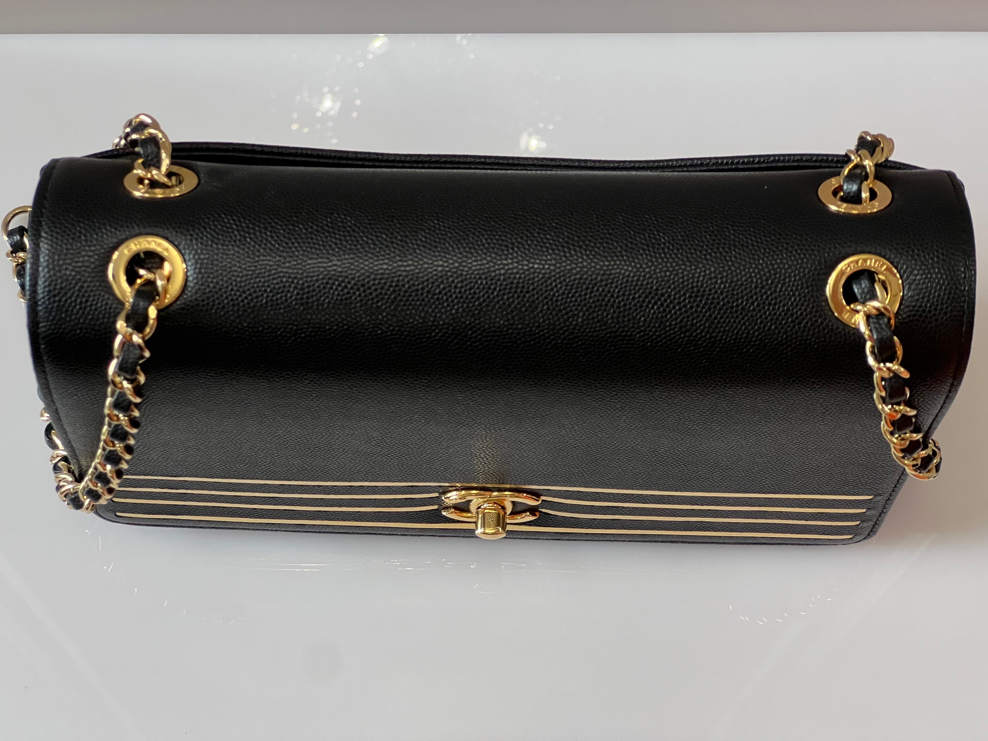 CHANEL MEDIUM CAPTAIN GOLD EMBROIDERED CAVIAR FLAP BAG