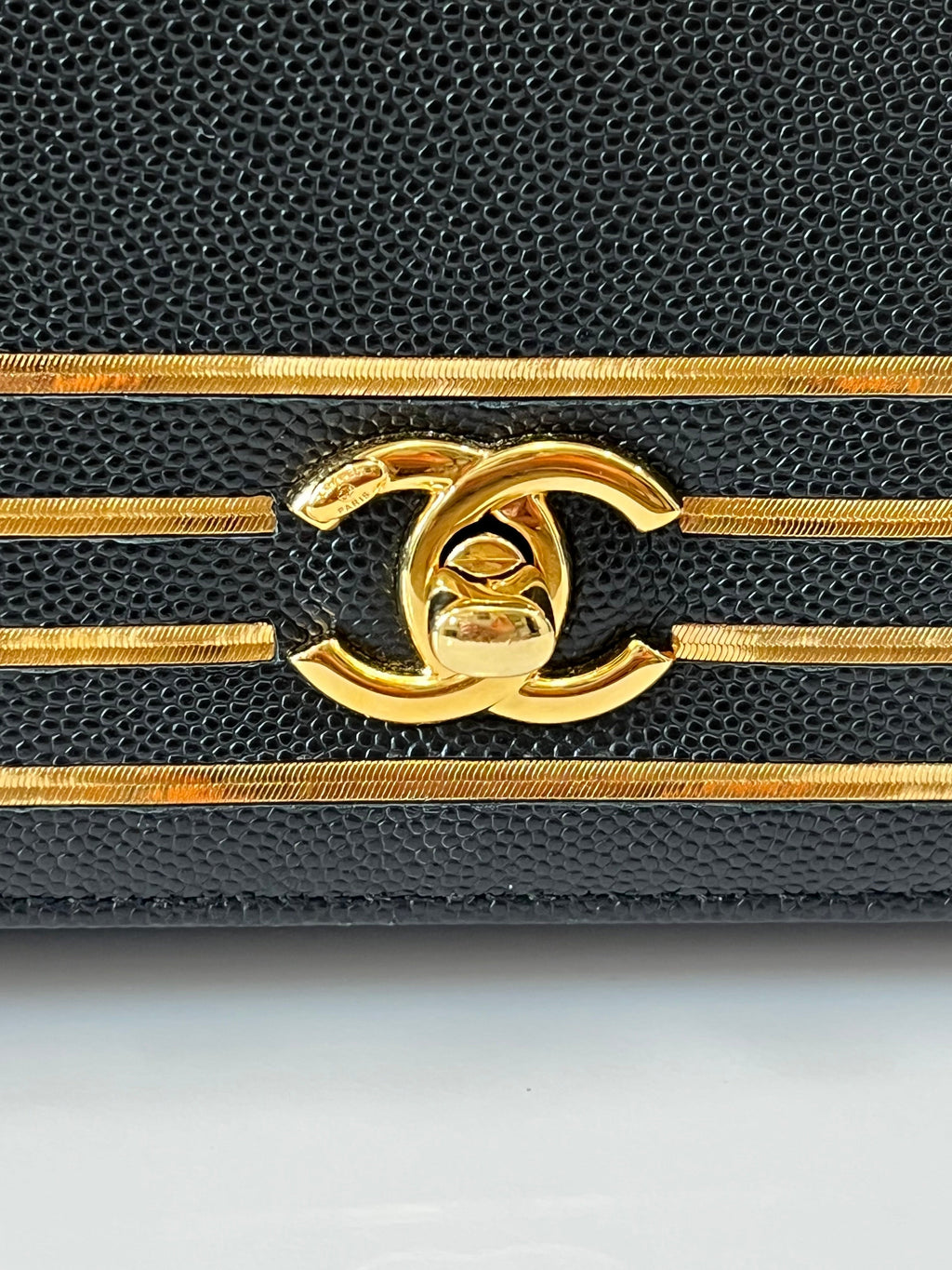 CHANEL MEDIUM CAPTAIN GOLD EMBROIDERED CAVIAR FLAP BAG