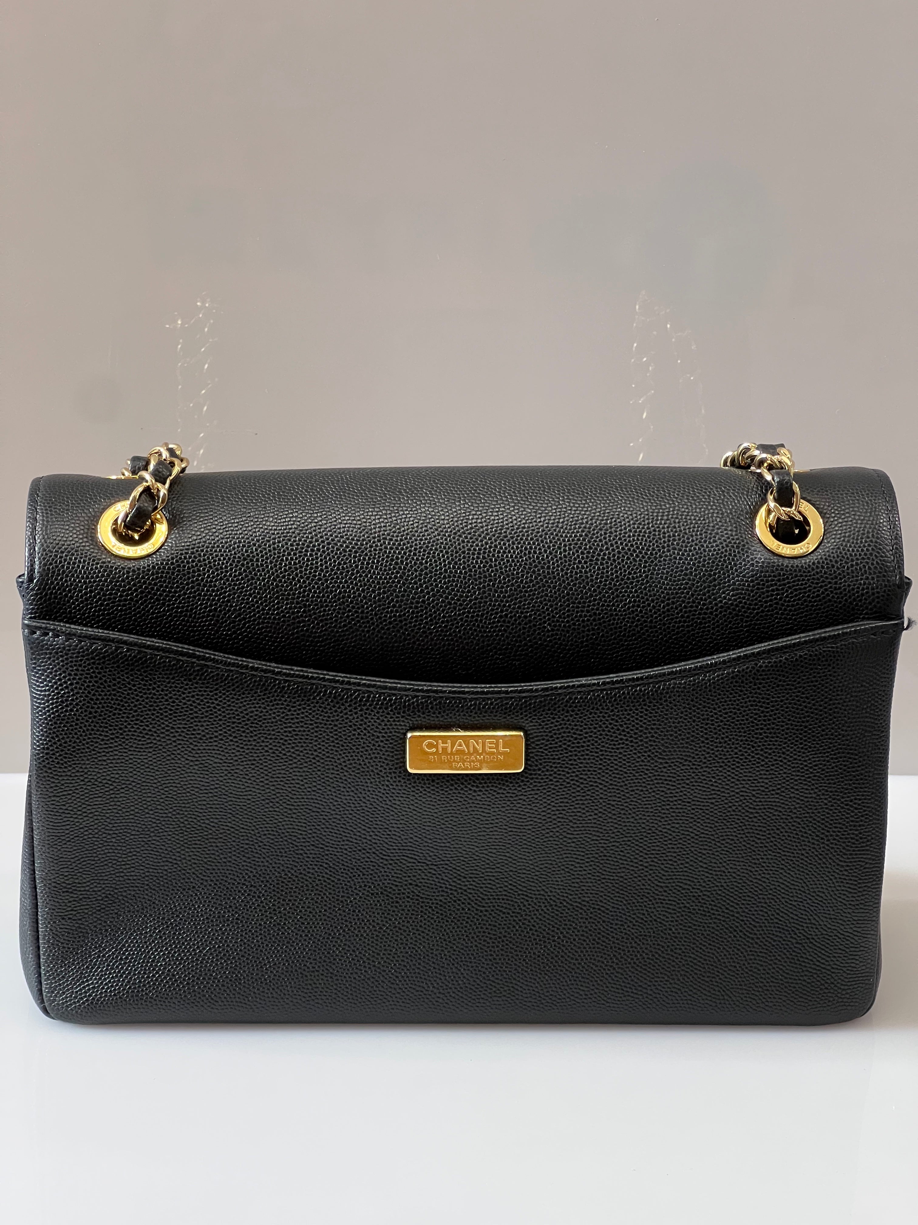 CHANEL MEDIUM CAPTAIN GOLD EMBROIDERED CAVIAR FLAP BAG