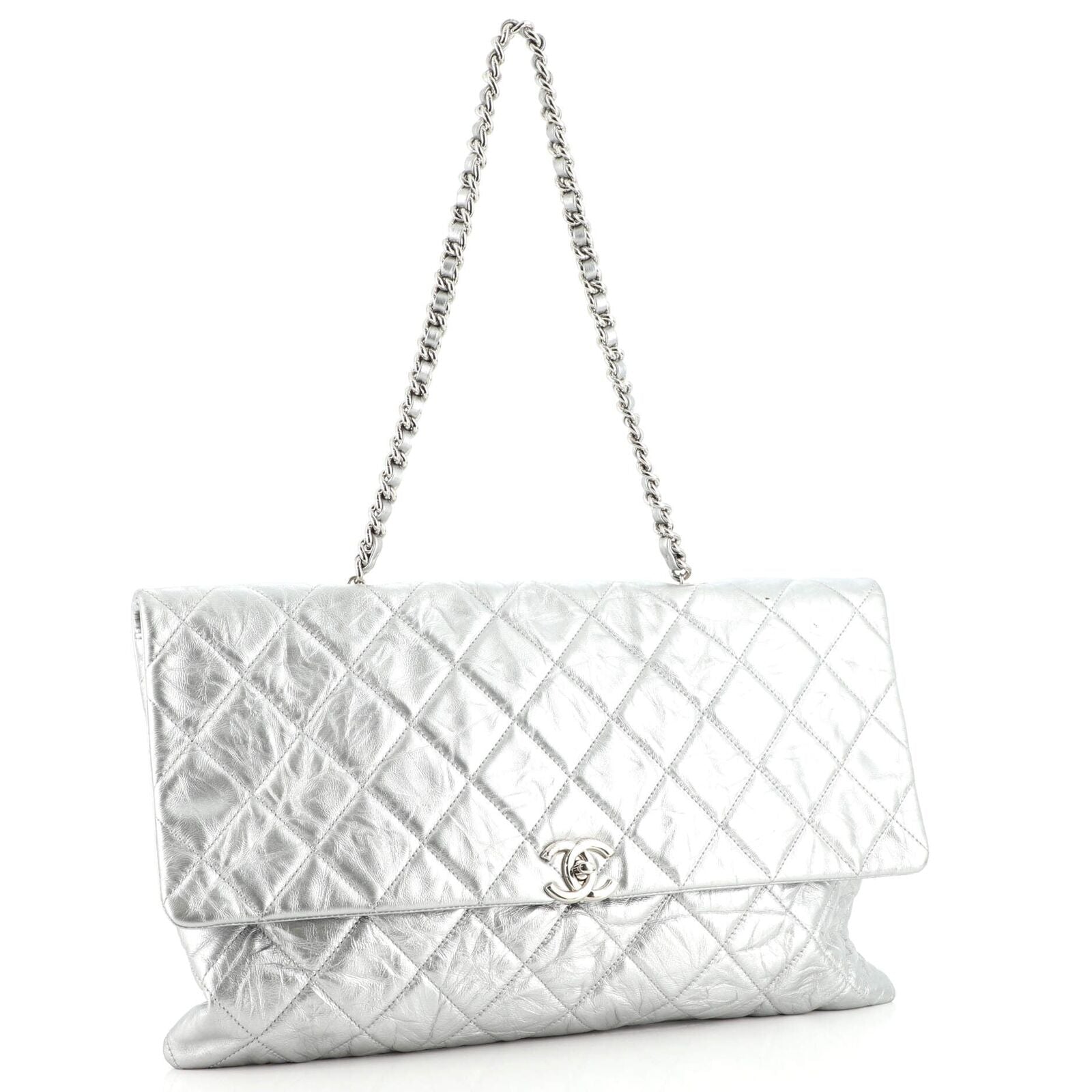 CHANEL CRUMPLED QUILTED CALFSKIN METALLIC CHAIN BAG